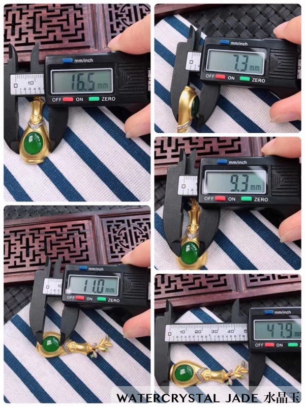 18K Yellow Gold Myanmar Yang Green Flower Vase Jadeite Pendant Unique RARE