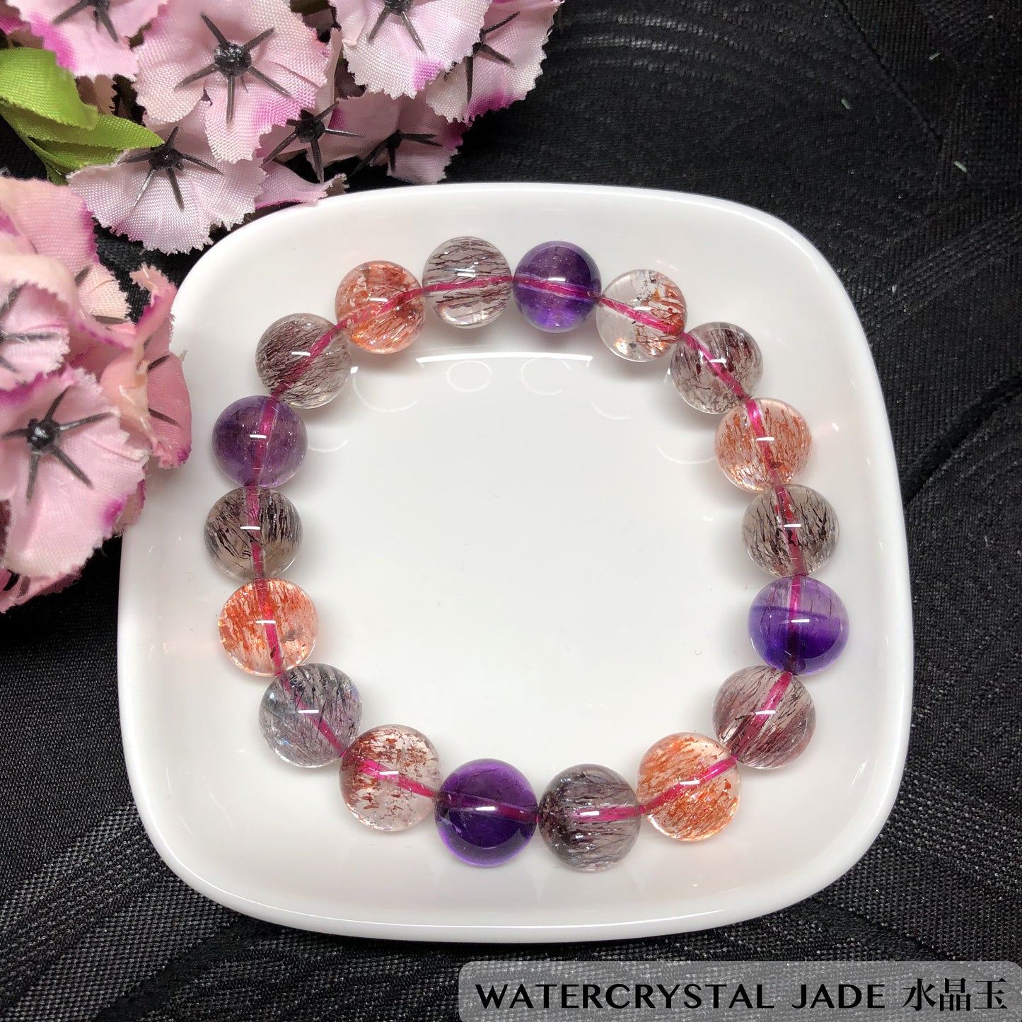 Natural Grade A Thin Hair Crystal Natural Gem Stone Bead Bracelet 10mm