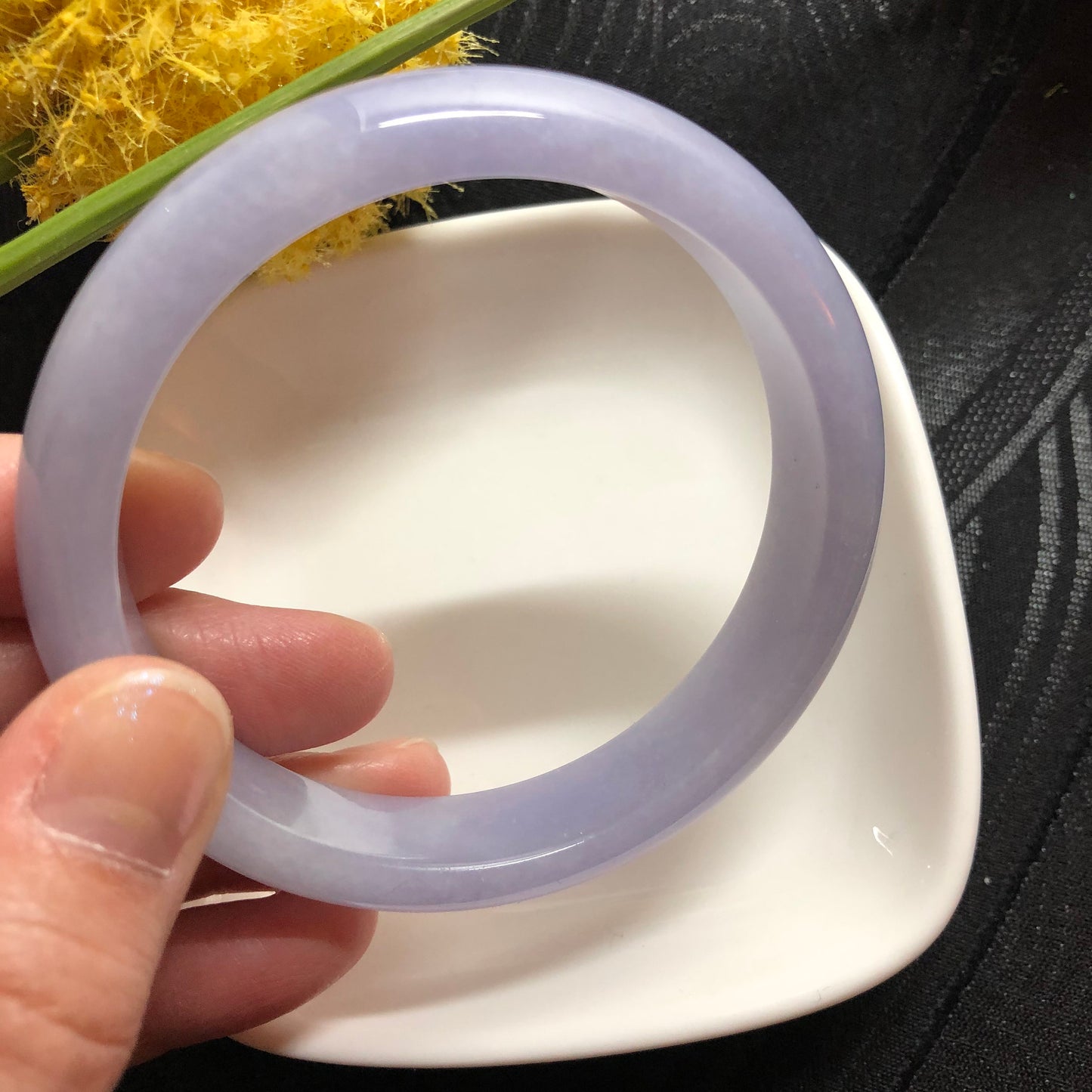 SOLD OUT: Grade A Myanmar Lavender Round D-Shaped Jadeite Jade Bangle 57mm