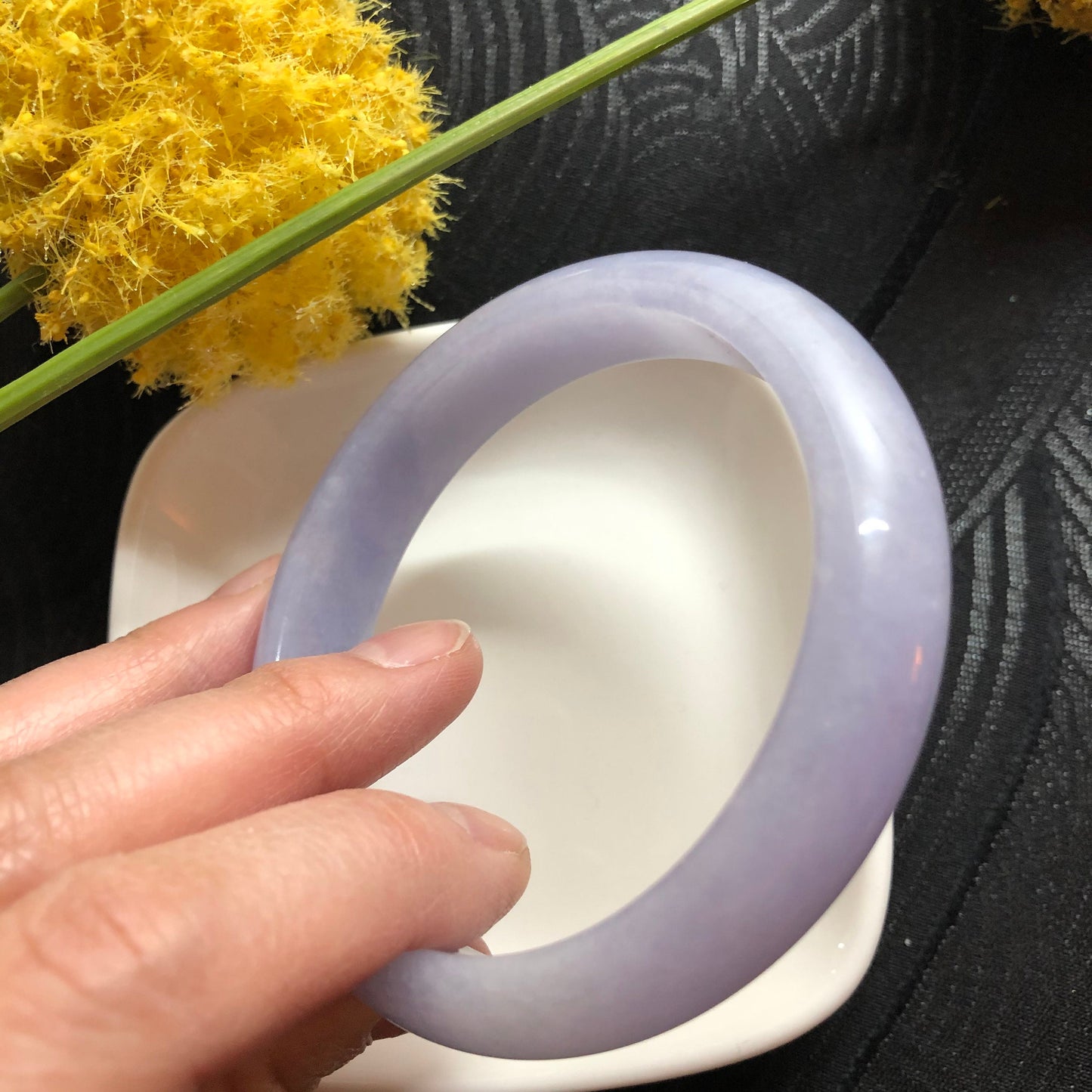 SOLD OUT: Grade A Myanmar Lavender Round D-Shaped Jadeite Jade Bangle 57mm