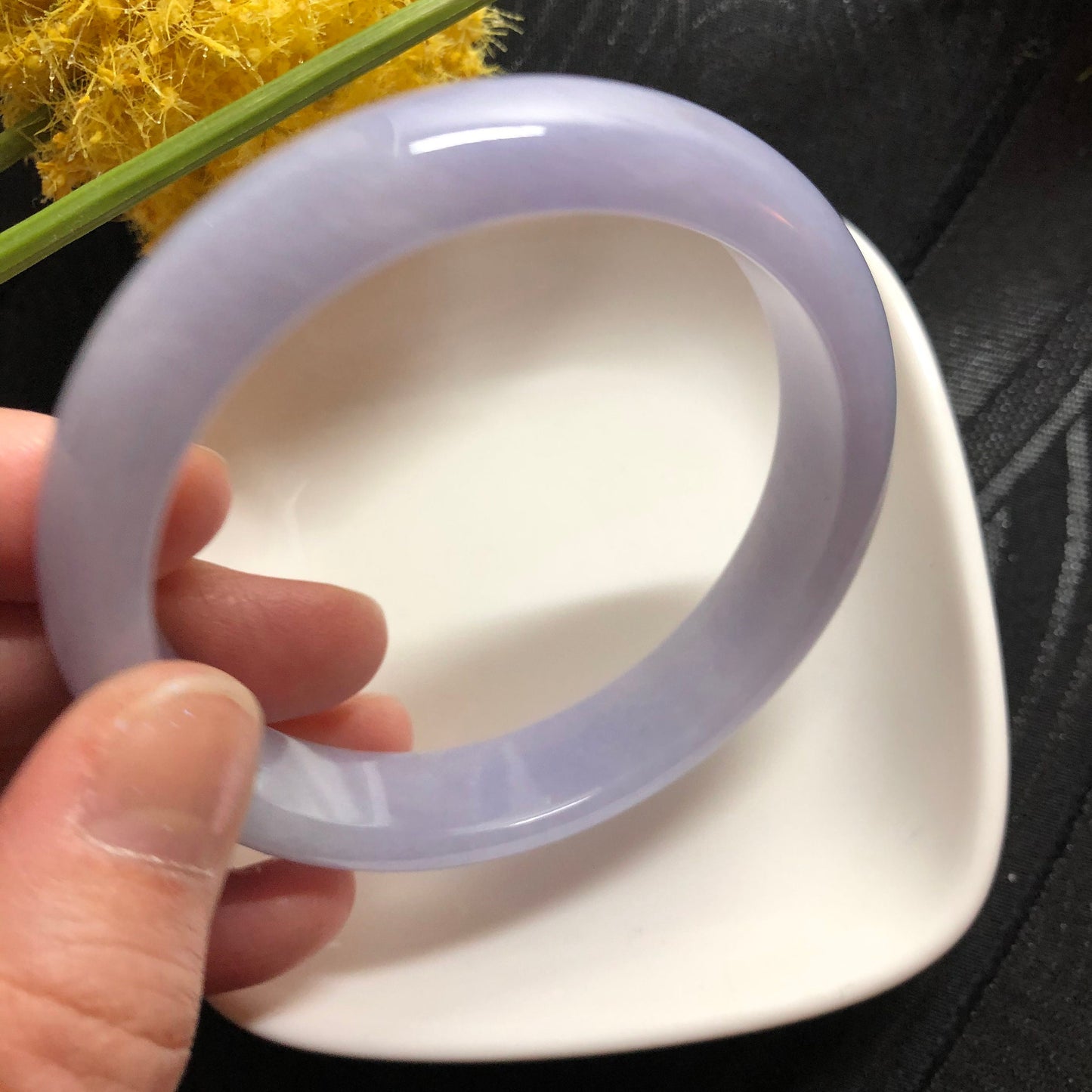 SOLD OUT: Grade A Myanmar Lavender Round D-Shaped Jadeite Jade Bangle 57mm