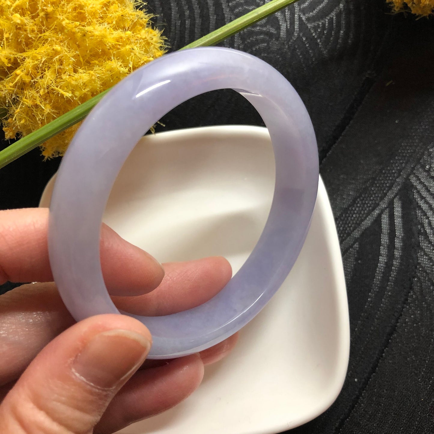SOLD OUT: Grade A Myanmar Lavender Round D-Shaped Jadeite Jade Bangle 57mm