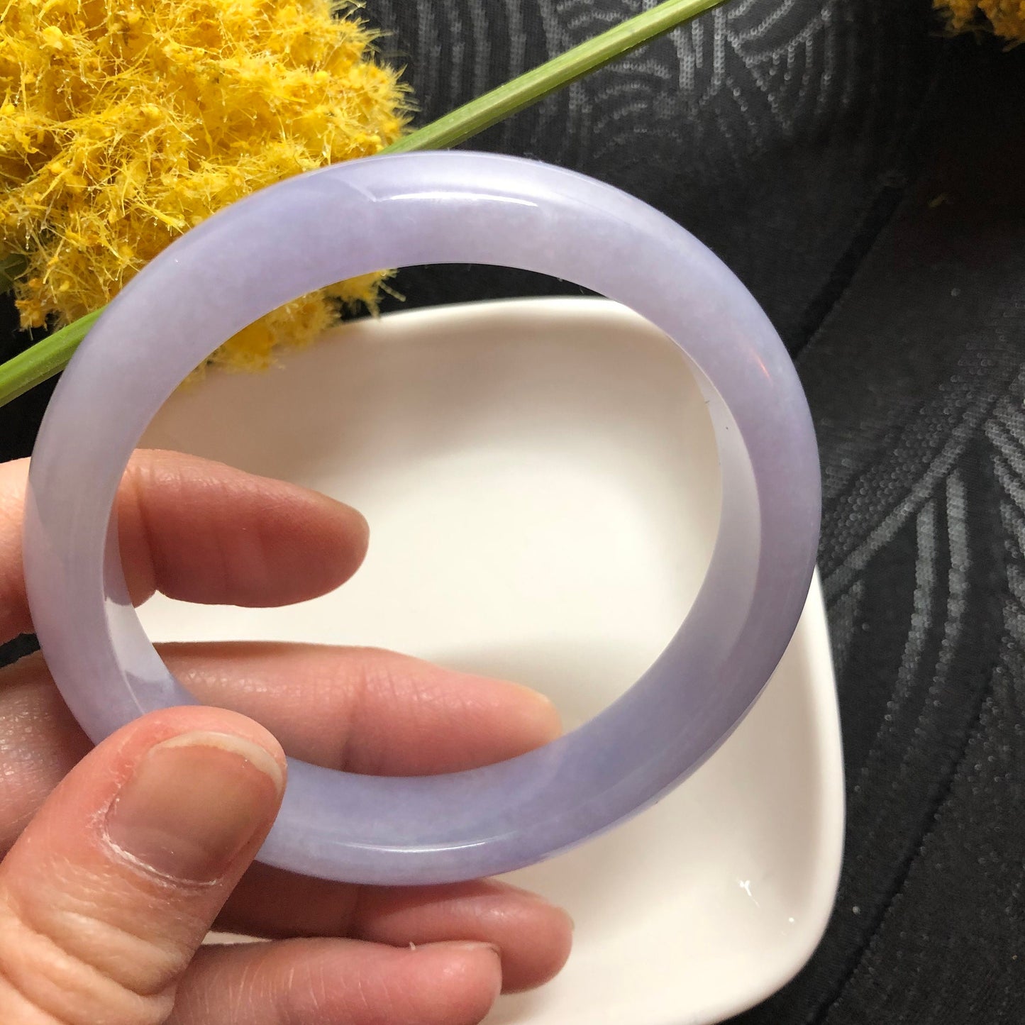 SOLD OUT: Grade A Myanmar Lavender Round D-Shaped Jadeite Jade Bangle 57mm