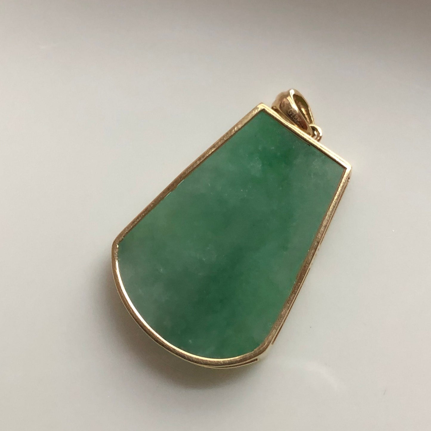 18K Yellow Gold Green Jadeite Jade Lucky Gold Fish Pendant