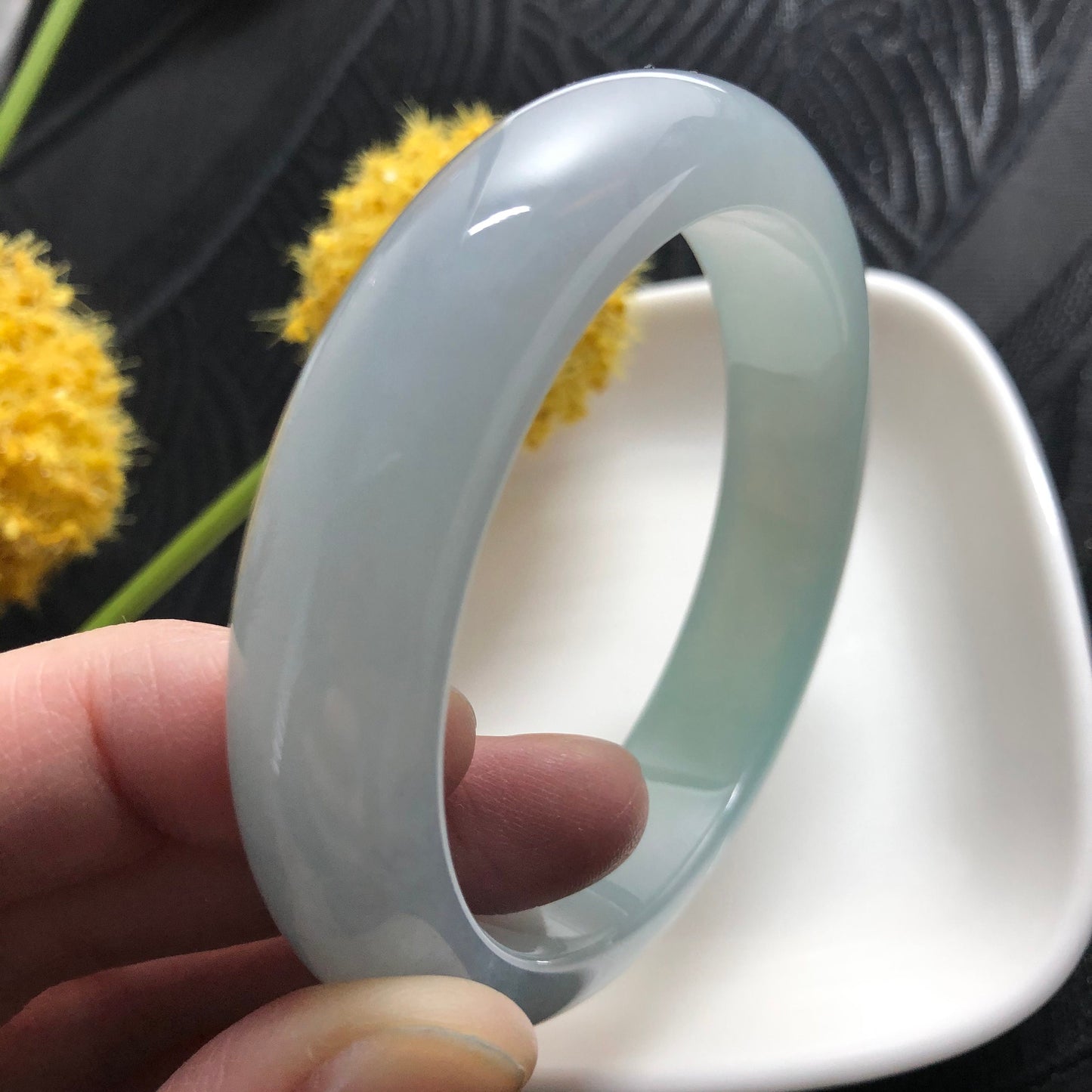 Reserved: SALE Grade A Myanmar Waterlake Green Round D-Shaped Jadeite Jade Bangle 54mm