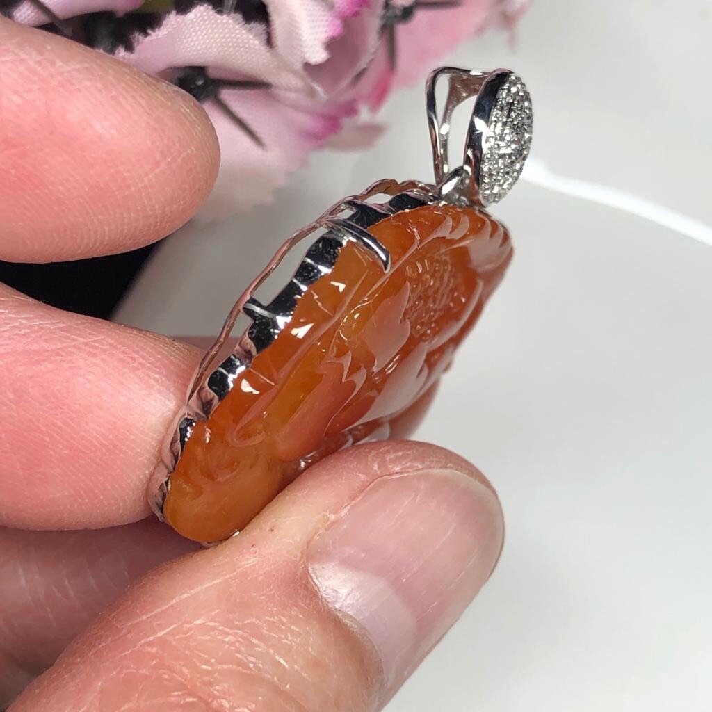 SALE: Grade A Myanmar Red Yellow Brown Lotus Flower Jadeite Jade Pendant