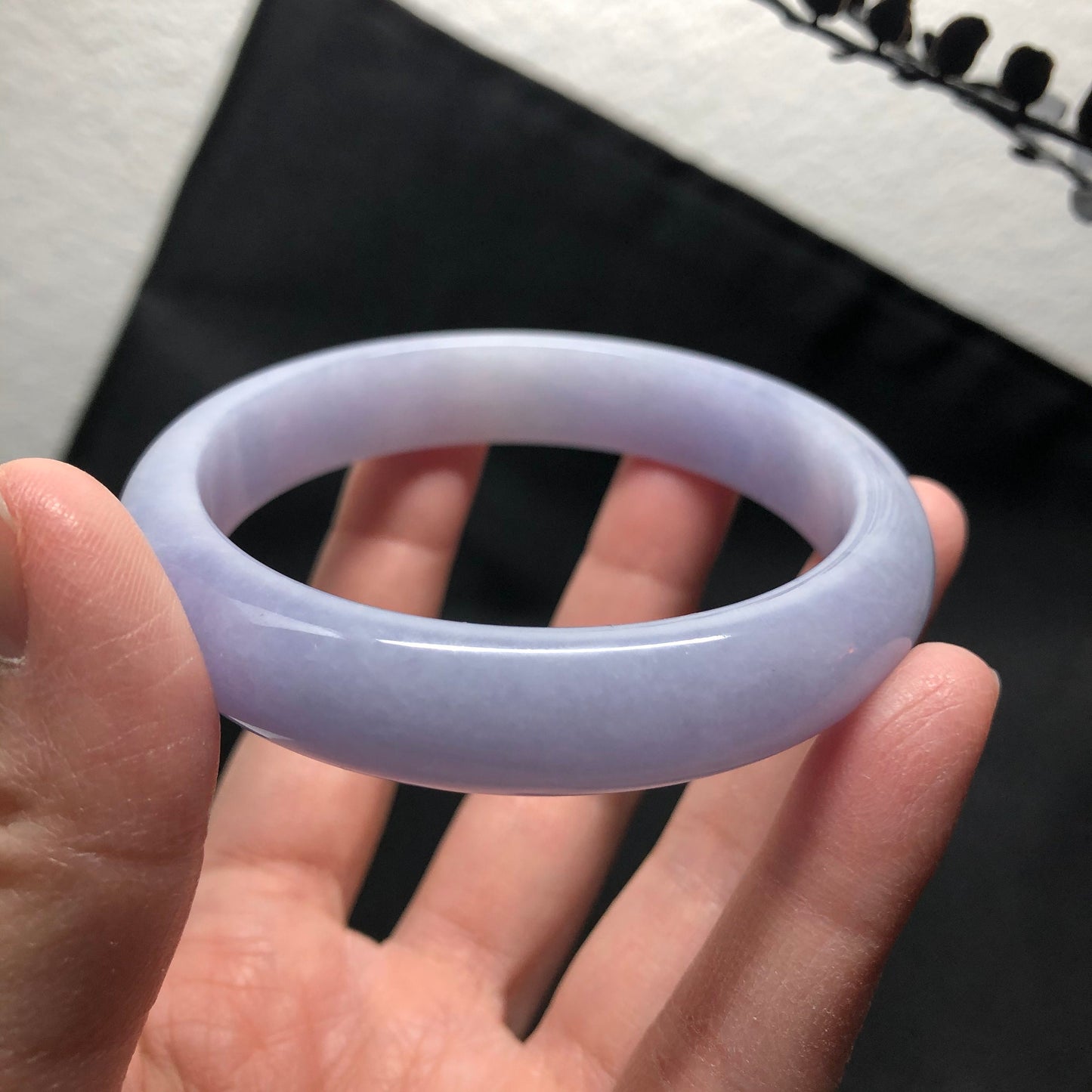 SOLD OUT: Grade A Myanmar Lavender Round D-Shaped Jadeite Jade Bangle 57mm