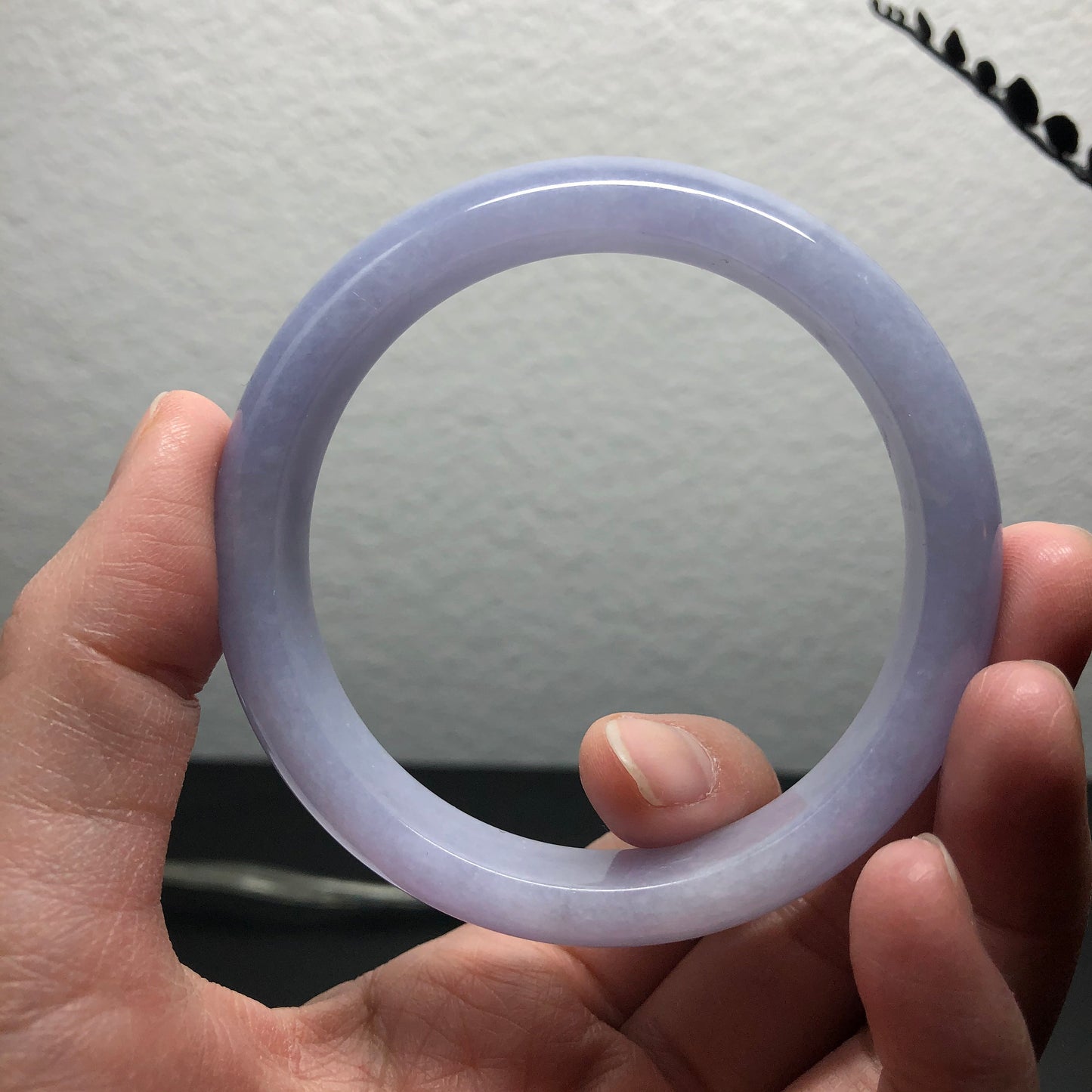 SOLD OUT: Grade A Myanmar Lavender Round D-Shaped Jadeite Jade Bangle 57mm