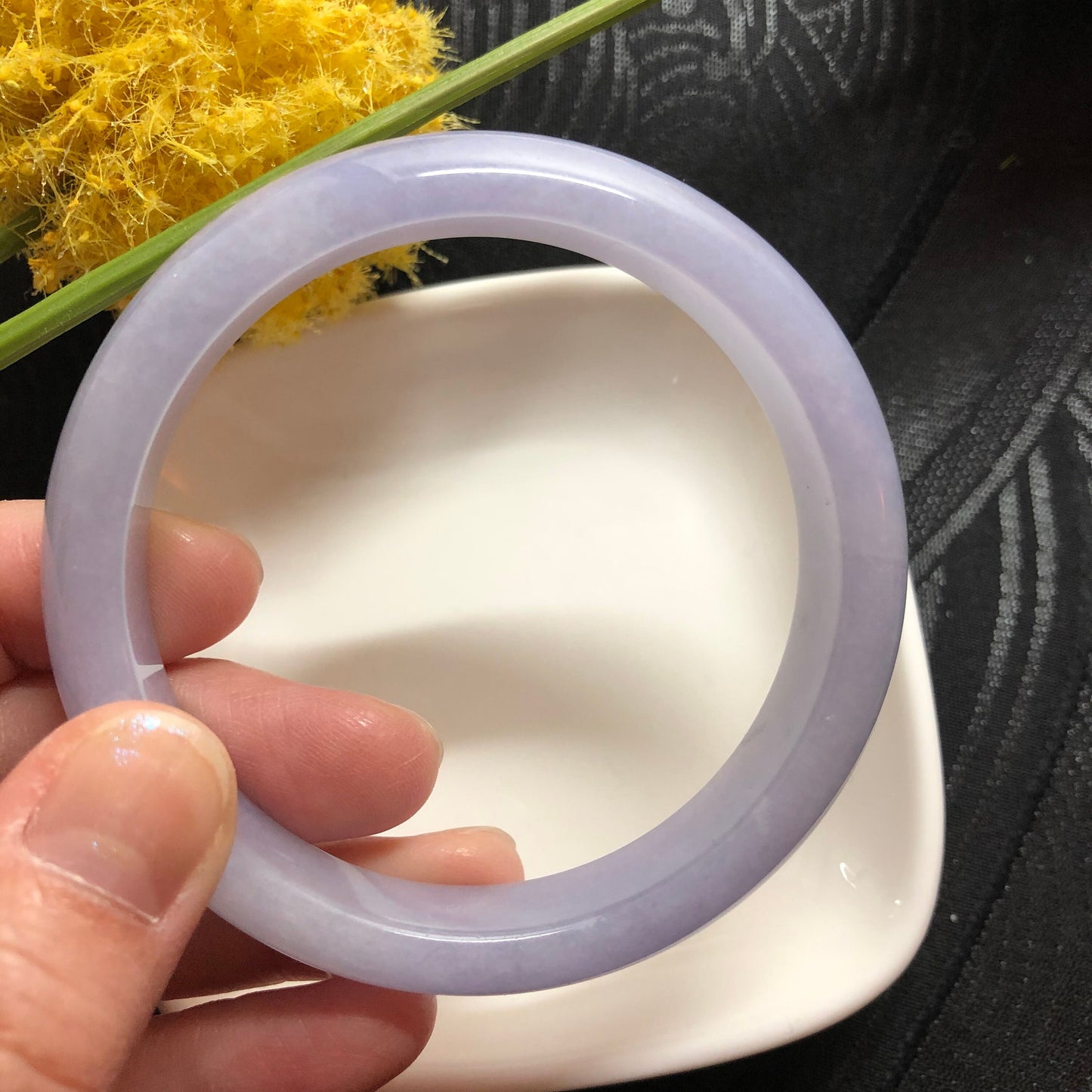 SOLD OUT: Grade A Myanmar Lavender Round D-Shaped Jadeite Jade Bangle 57mm