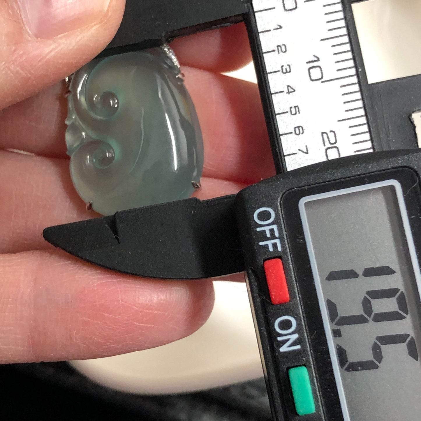 NEW Grade A Icy Jadeite Jade Ruyi Pendant set on 18K White Gold