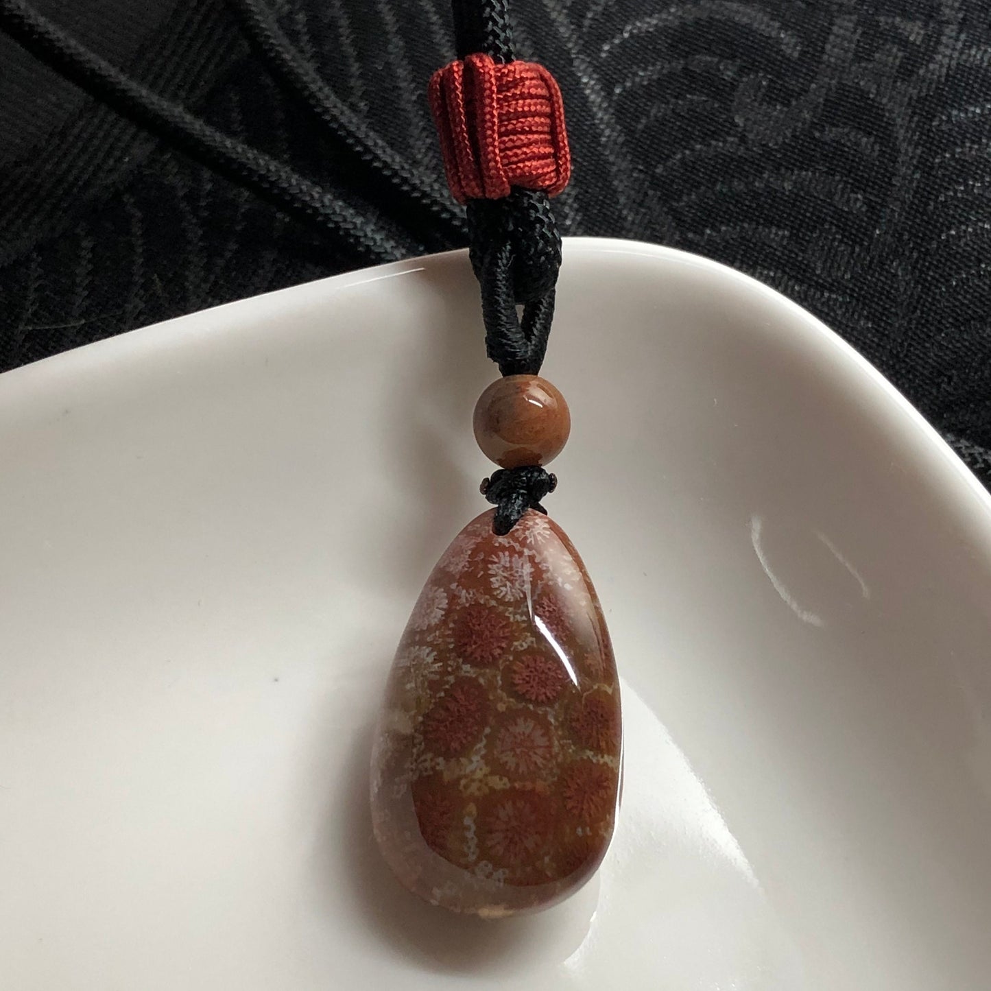 NEW Brown Red Fossil Coral Pendant with Neck Rope Tie FC2002 RARE Last One!!