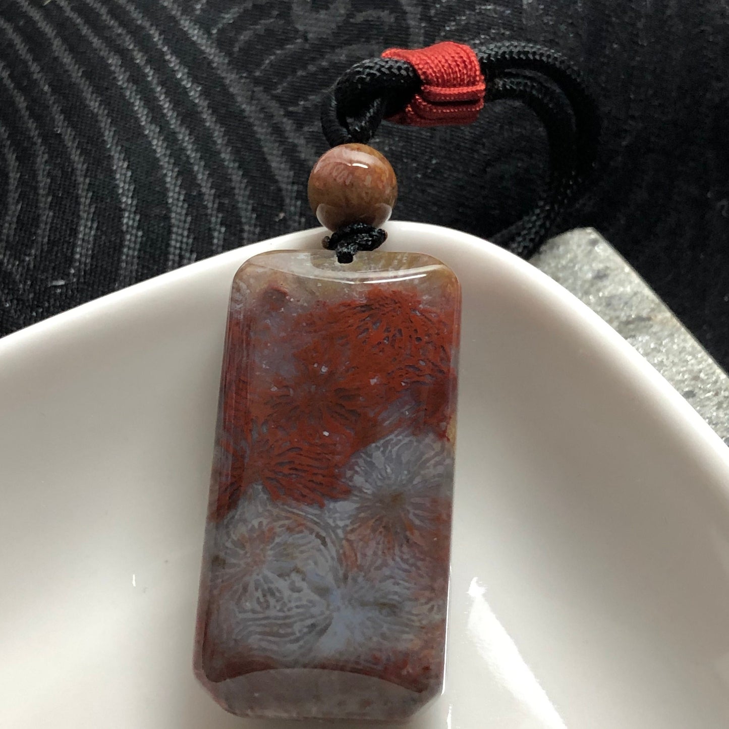 NEW Brown Red Fossil Coral Pendant with Neck Rope Tie FC2004 RARE Last One!!