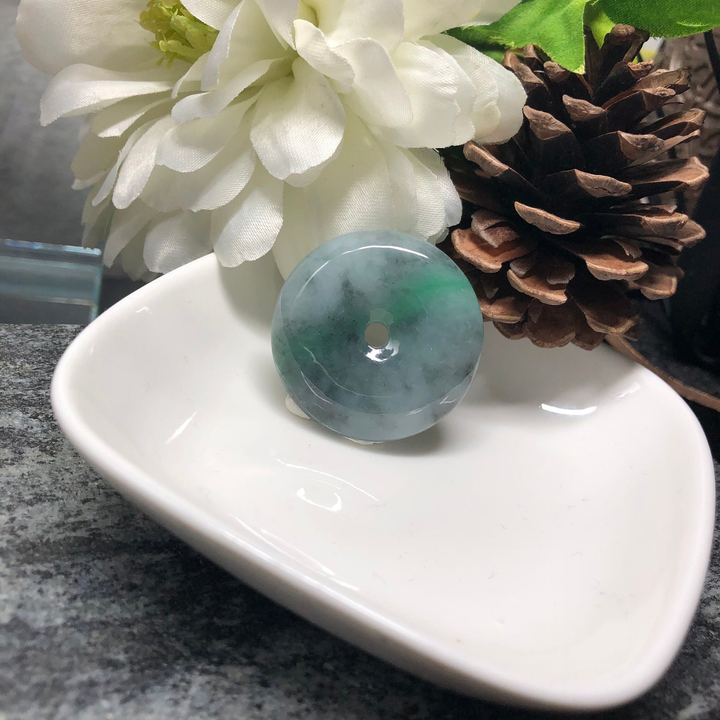 Myanmar Grade A RARE Wuji Green Jadeite Jade Rats Peace Donut Pendant LAST ONE