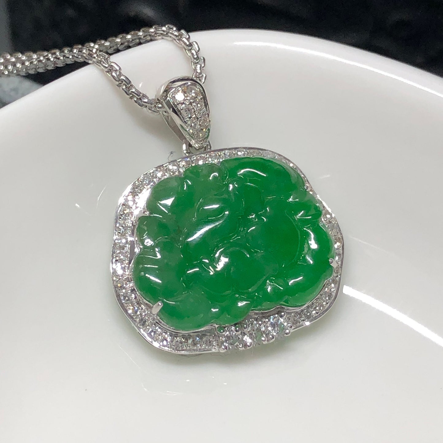 Certified Myanmar Grade A Jadeite Icy Yang Green Jade Floral Pendant
