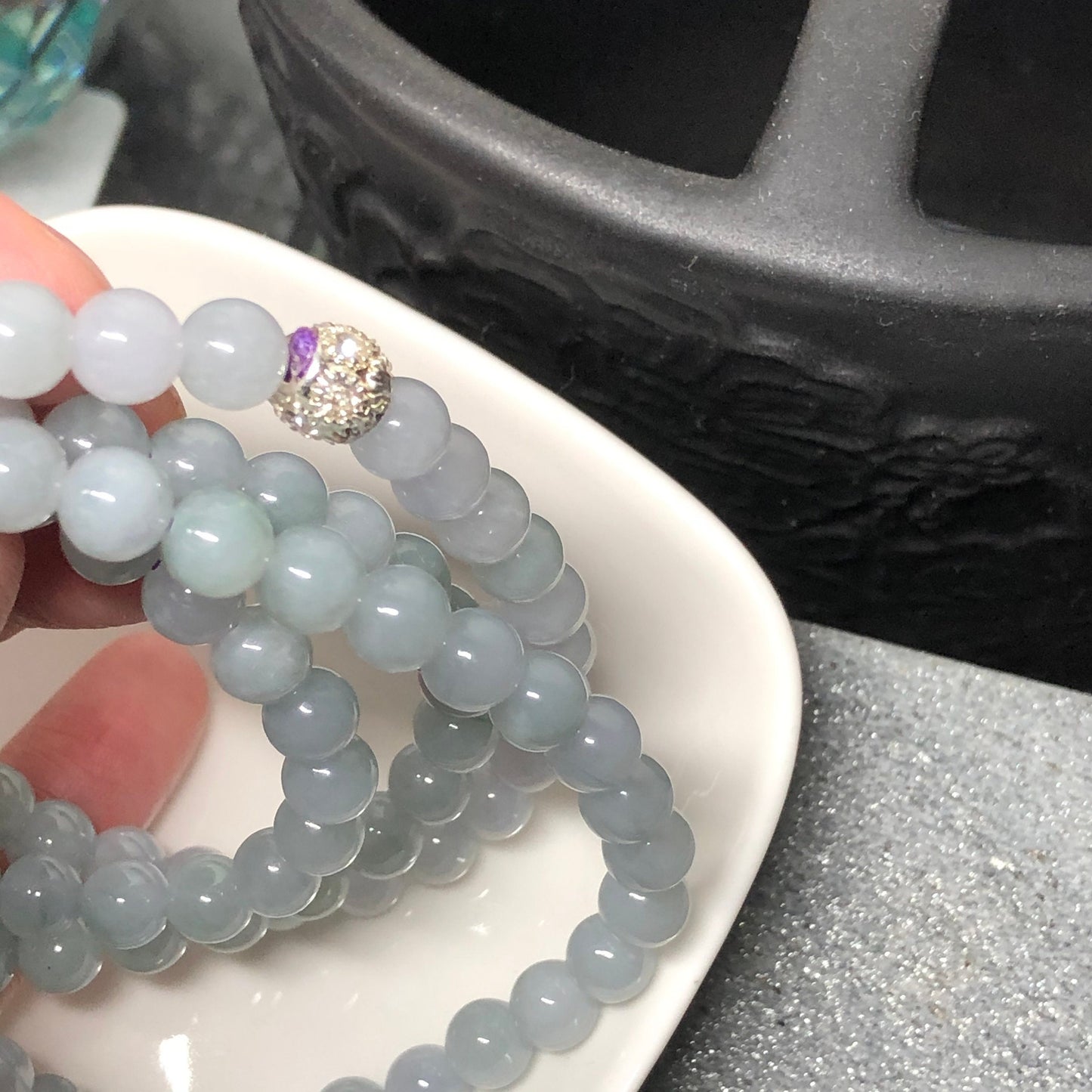 Grade A Myanmar Sky Blue Jadeite Jade Bracelet 6.6mm 108 bead necklace or bracelet