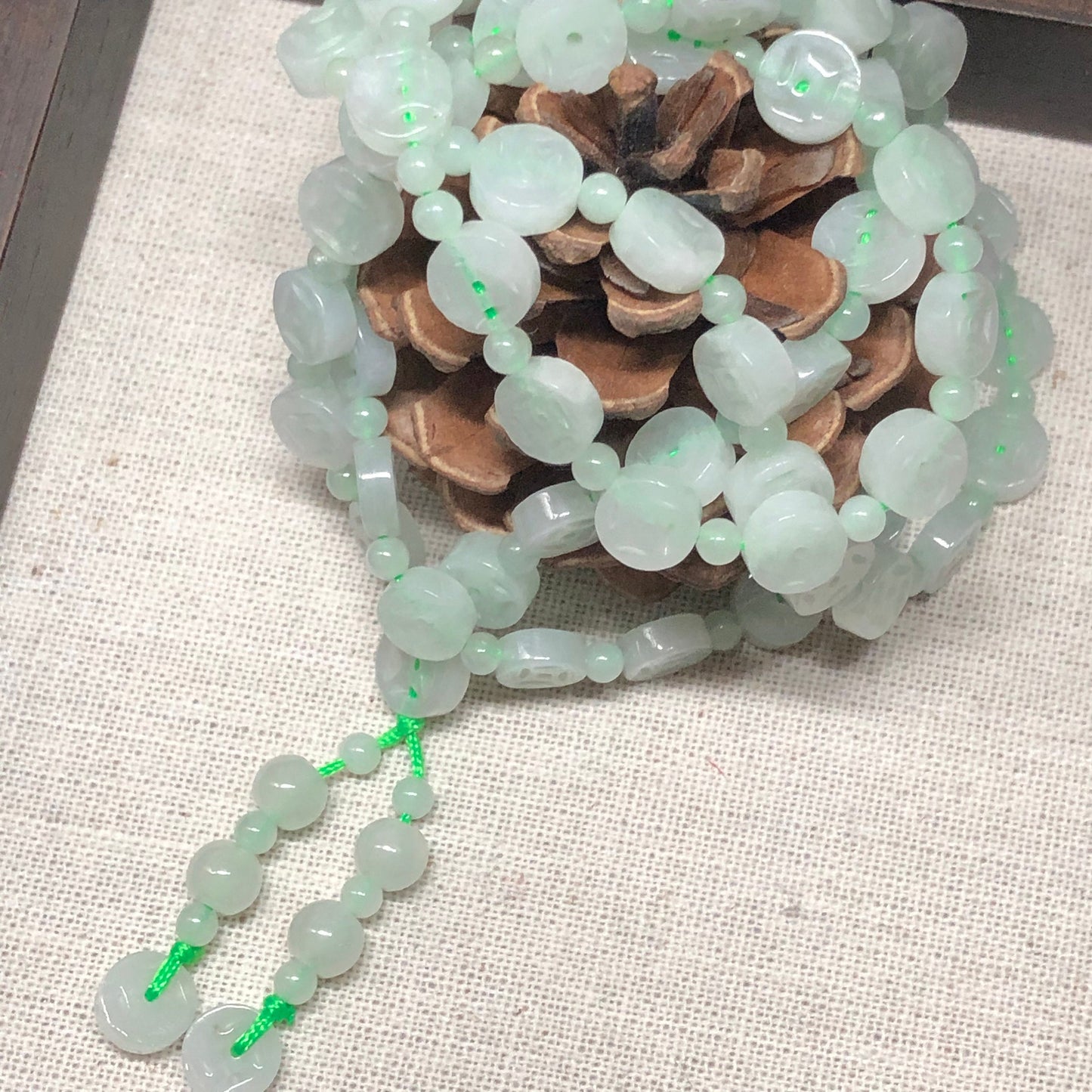 Grade A Myanmar Light Green Jadeite Jade Bracelet 8.2mm 64 bead necklace or bracelet