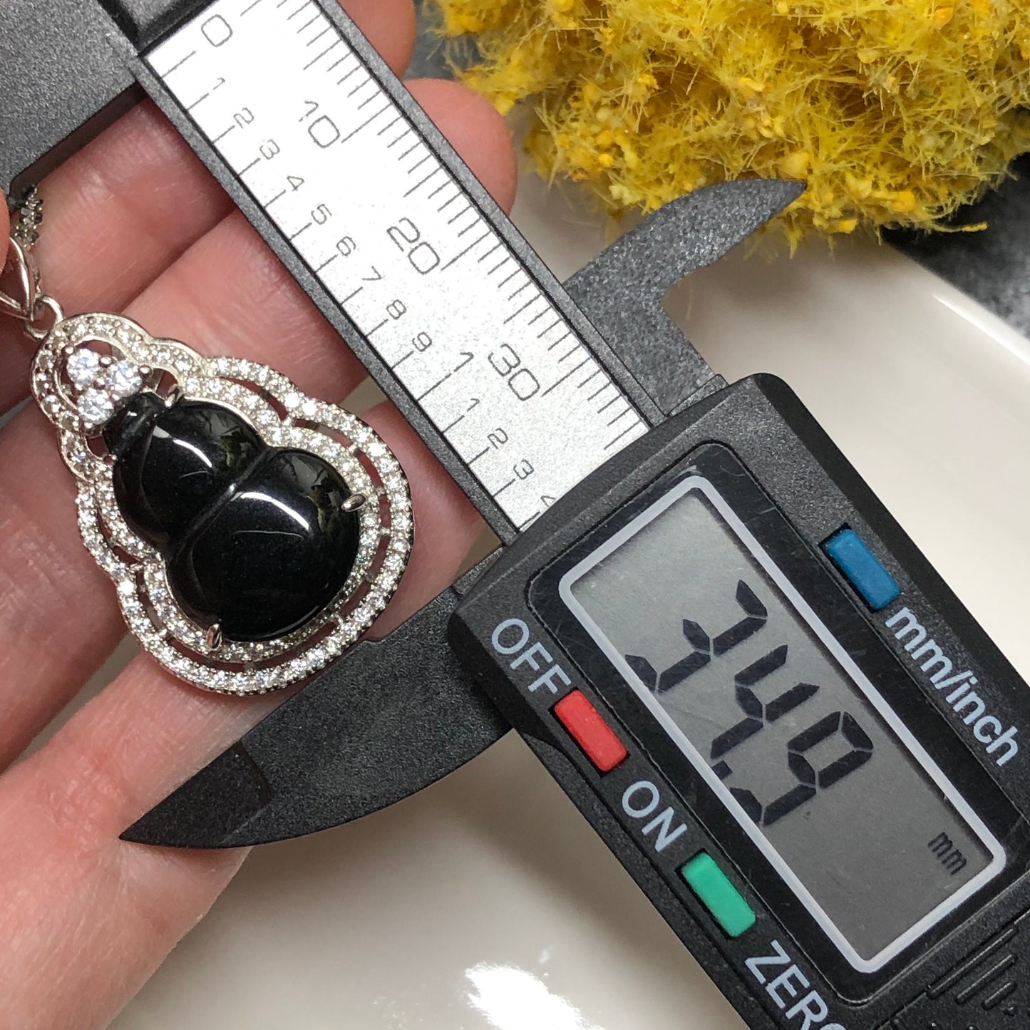 New Jadeite Jade Omphacite Gourd Pendant set on 925 sterling silver and Diamonds