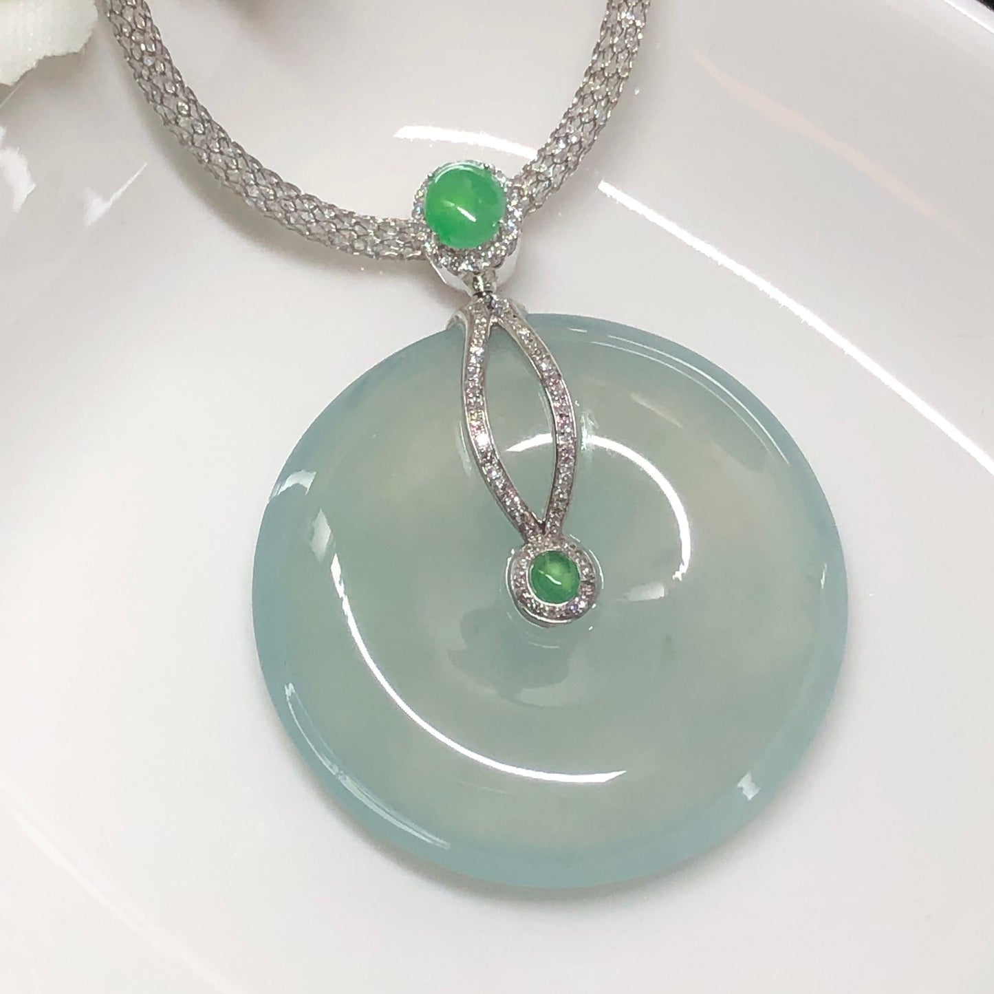 RESERVED: Certified Myanmar Grade A Moist High Icy Green Peace Donut set on 18K White Gold