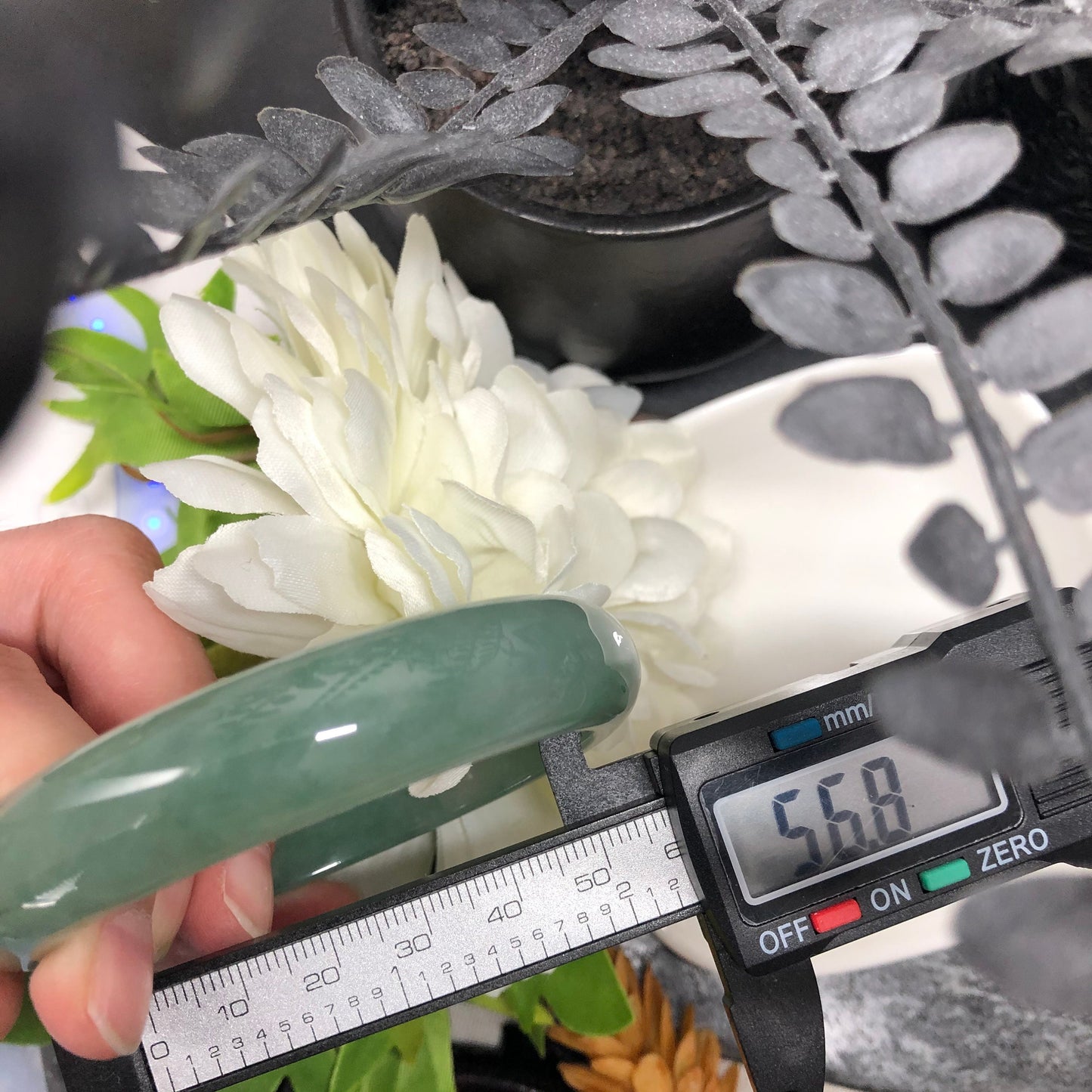 Reserved. 57mm Grade A Icy Green Round D-Shaped Jadeite Jade Bangle Translucent