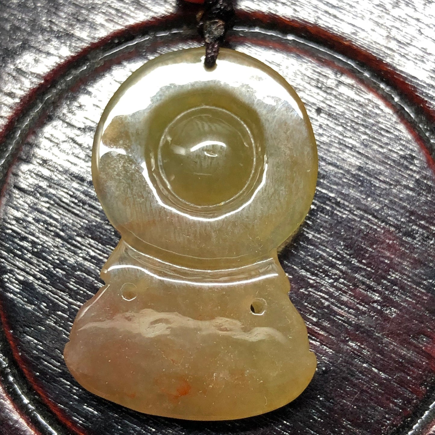 SALE: Grade A Carved Yellow Brown Monkey King Jadeite Jade Pendant with Leather Neck Rope
