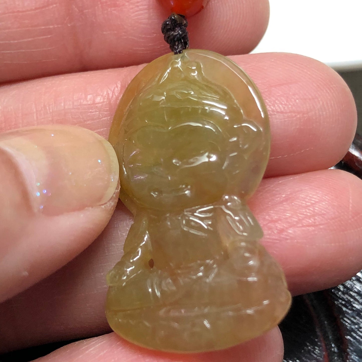 SALE: Grade A Carved Yellow Brown Monkey King Jadeite Jade Pendant with Leather Neck Rope