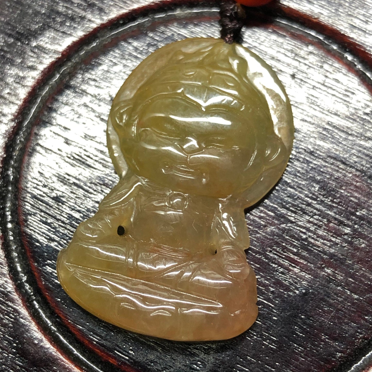 SALE: Grade A Carved Yellow Brown Monkey King Jadeite Jade Pendant with Leather Neck Rope