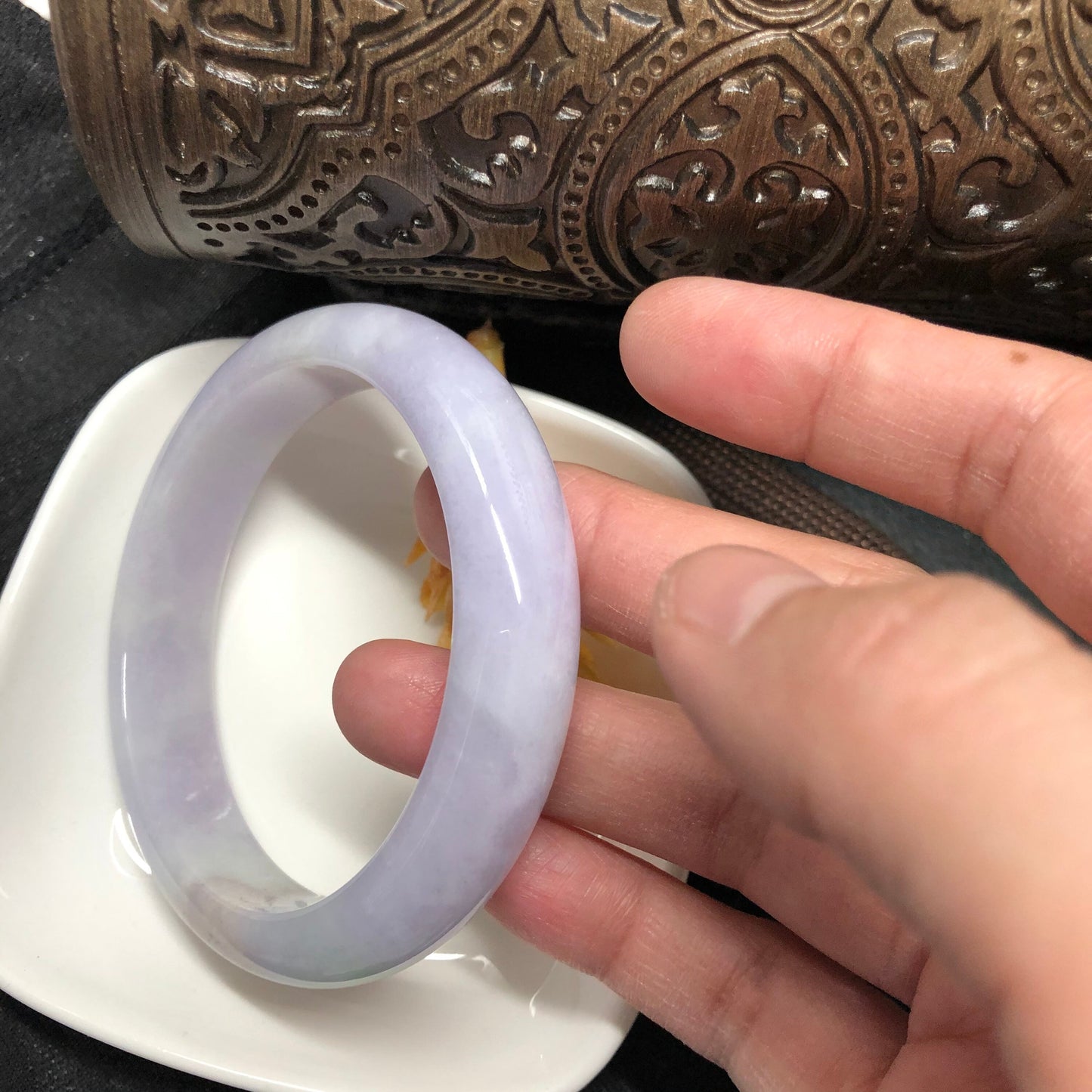 57mm Grade A icy Earthy LAVENDER D-SHAPED Jadeite Jade Bangle
