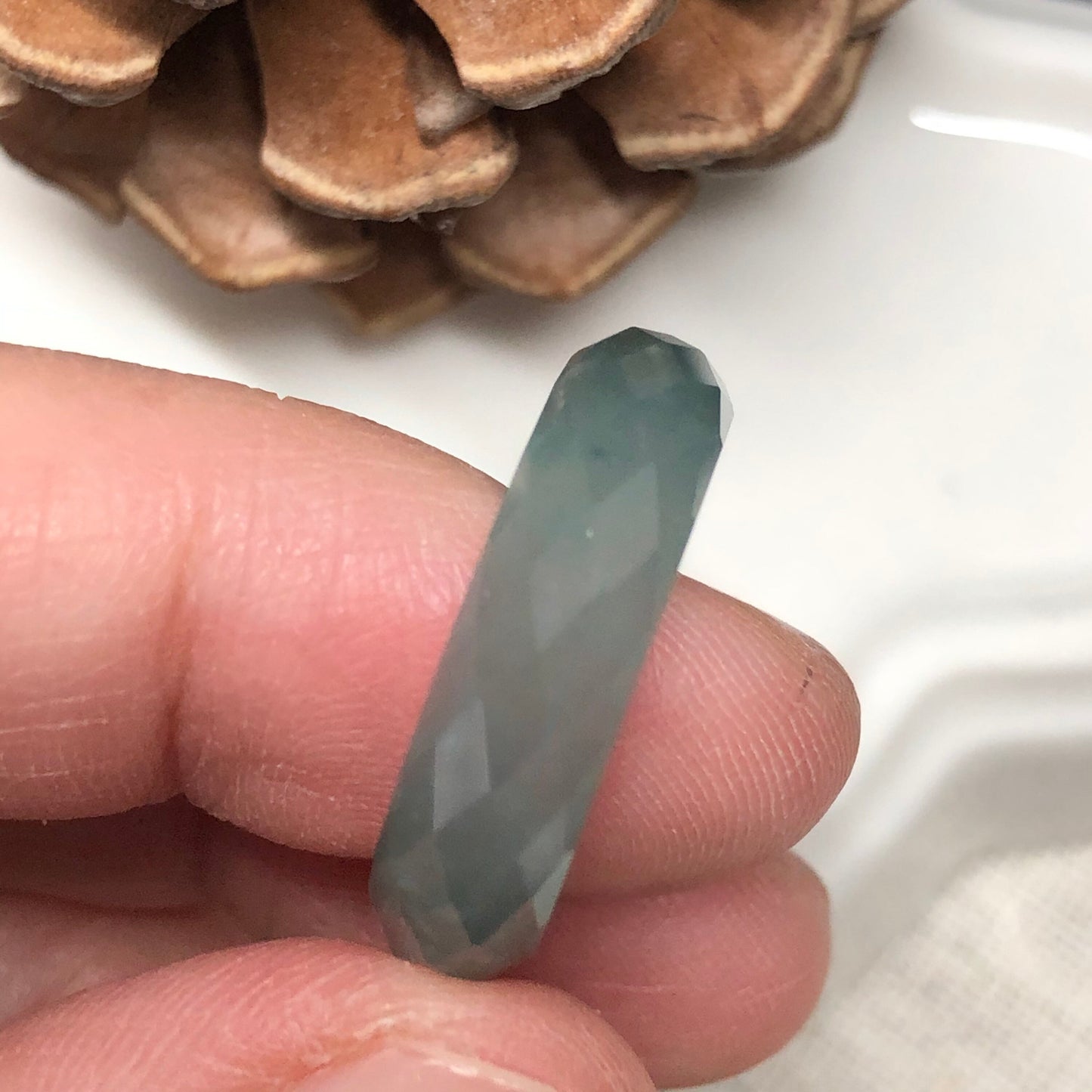 Certified Grade A Jadeite Jade Icy Lake Green Carved Band Ring 16mm