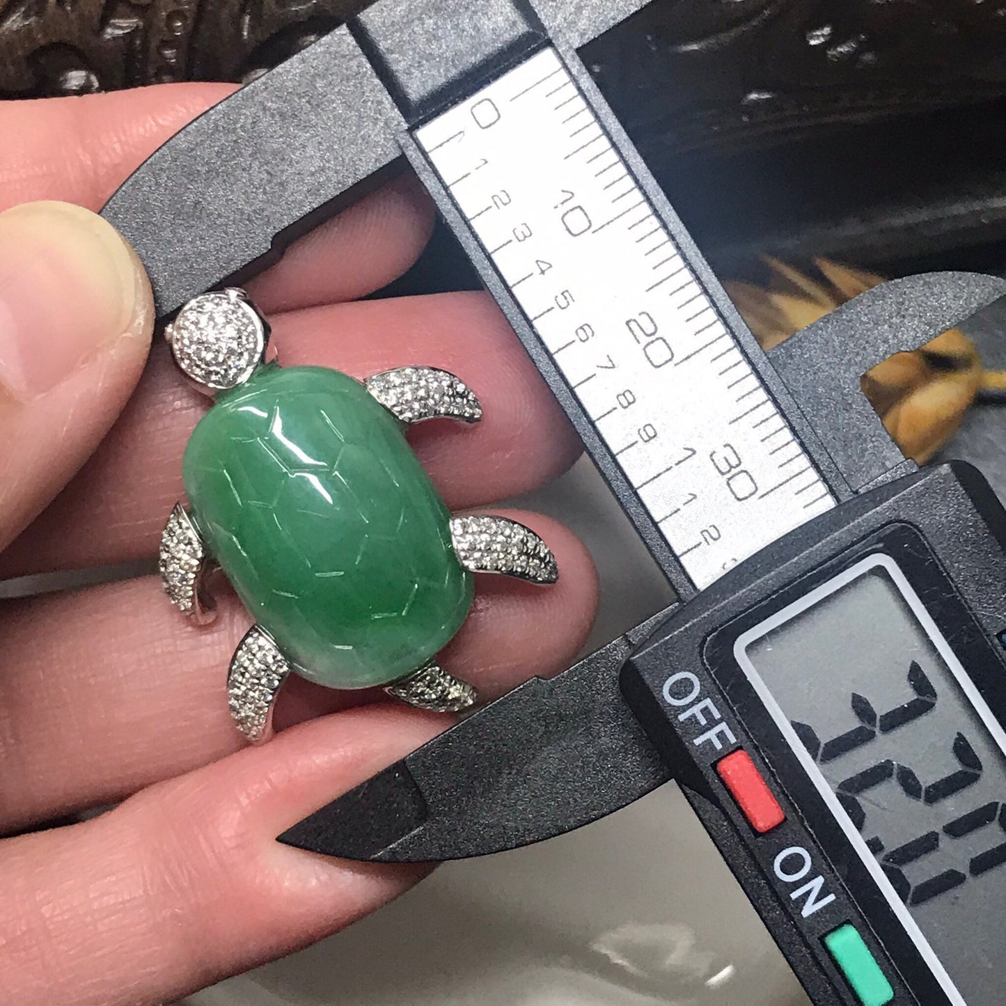 SALE: Grade A Green Jadeite Jade Unique Turtle Pendant 925 Silver