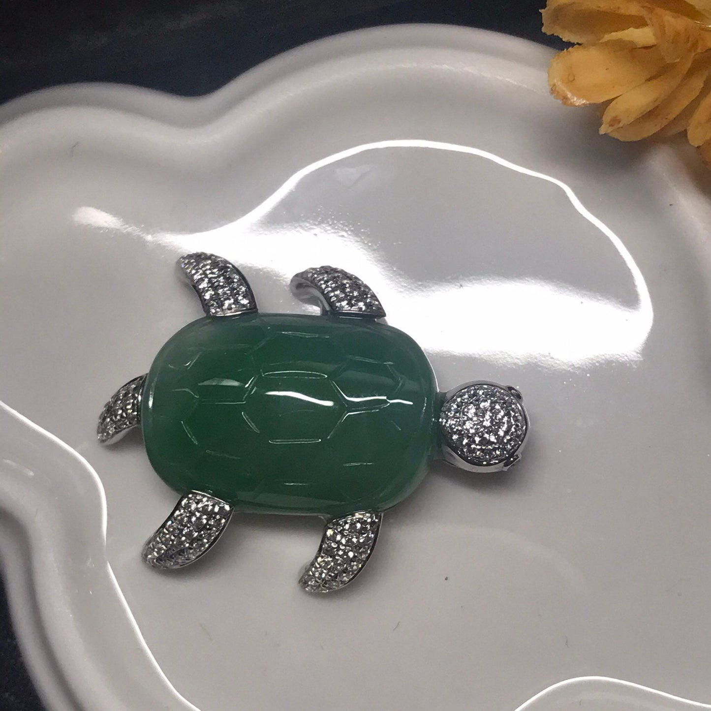 SALE: Grade A Green Jadeite Jade Unique Turtle Pendant 925 Silver