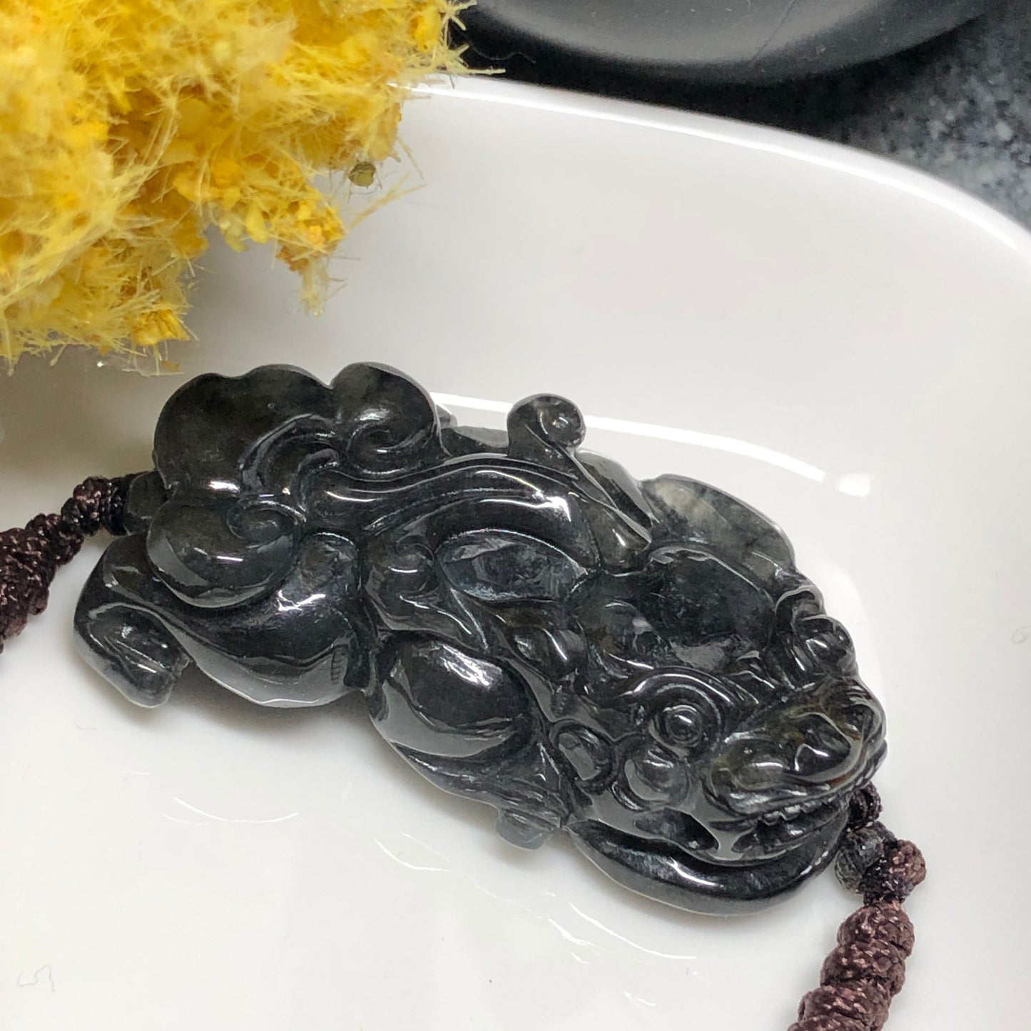 46.2mm Grade A carved Black Wuji Pixiu Jadeite Jade Pendant or Bracelet