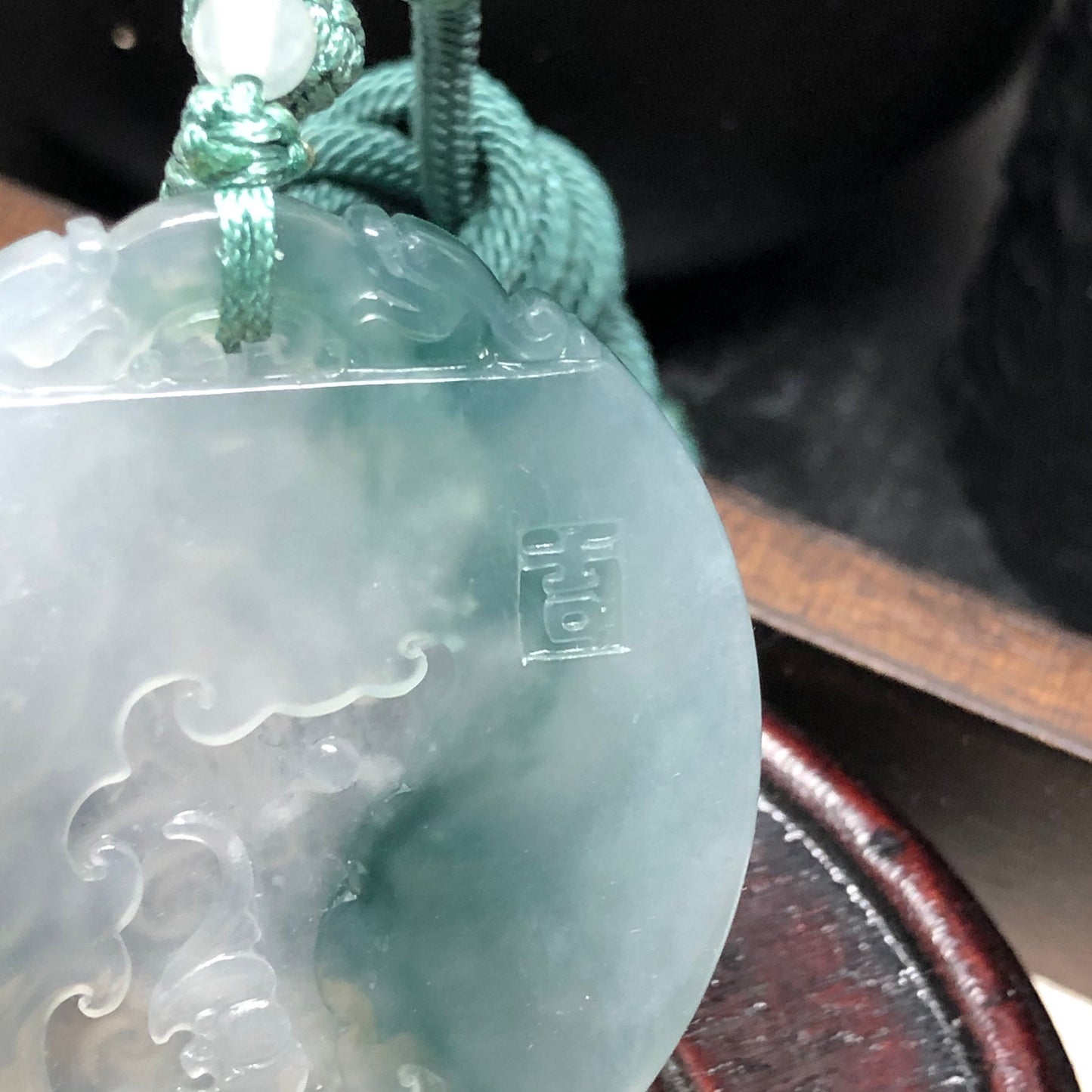 50.6mm Grade A Green Carved Dragon Bat Jadeite Jade Pendant RARE