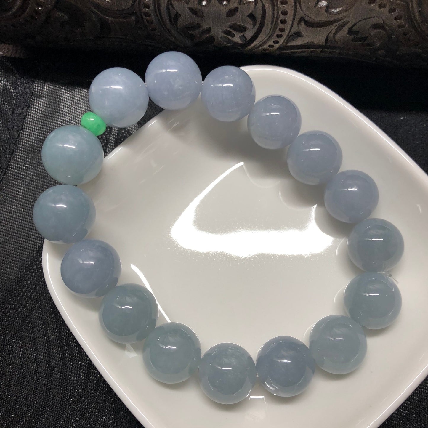 13.6mm Grade A Myanmar Icy Blue Lavender Bead Jadeite Jade Bracelet 13.6mm x 16 beads