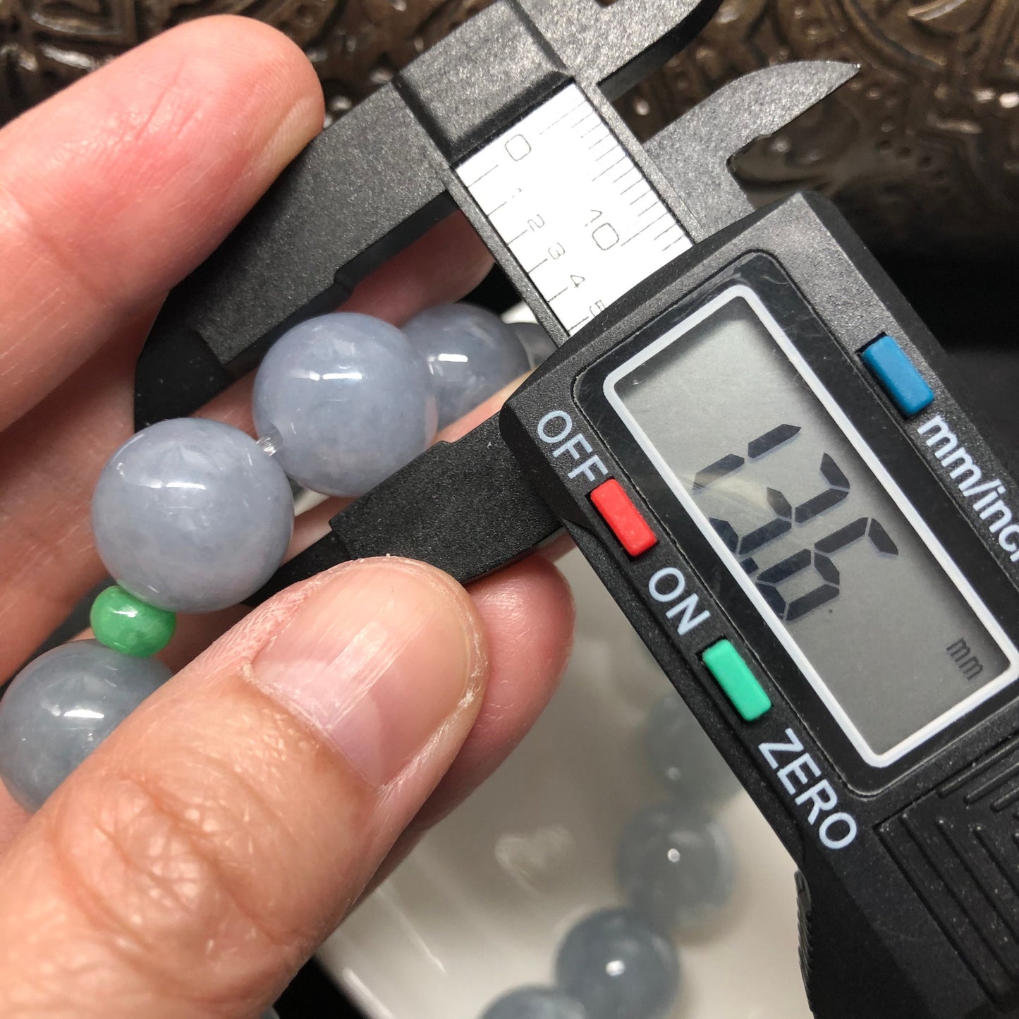 13.6mm Grade A Myanmar Icy Blue Lavender Bead Jadeite Jade Bracelet 13.6mm x 16 beads