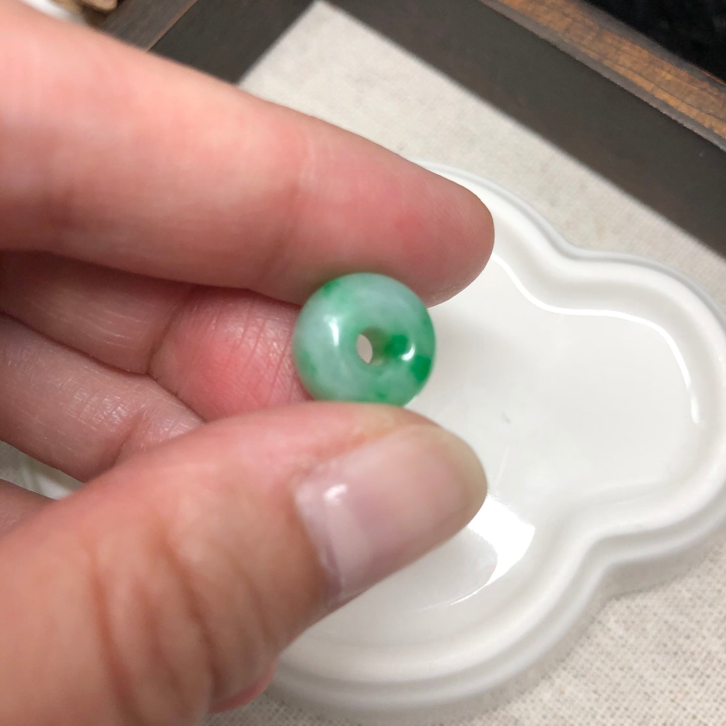 11.6 mm Grade A Marble Yang Green Jadeite Jade Barrel Pendant Bracelet