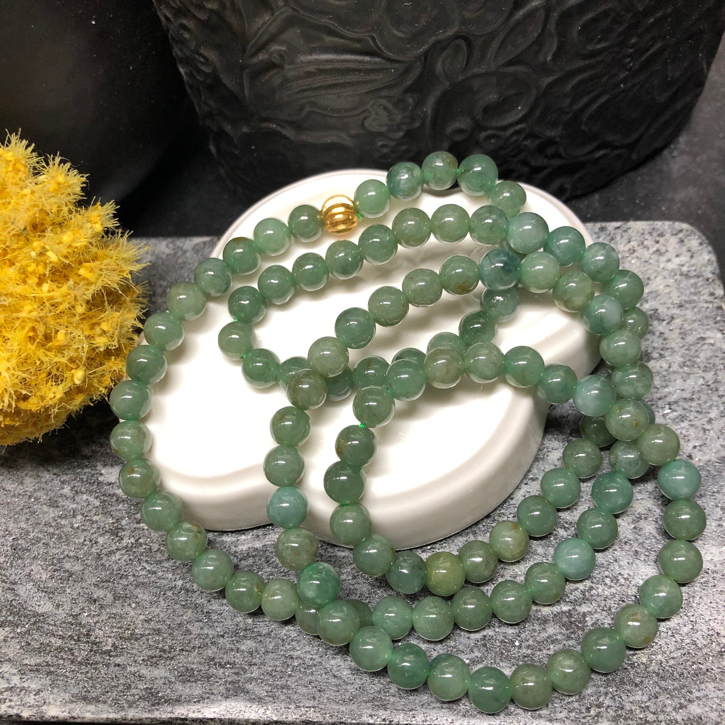 6.5 mm Grade A Green Jadeite Jade Bead Bracelet Necklace 6.5 mm x 103 pcs.