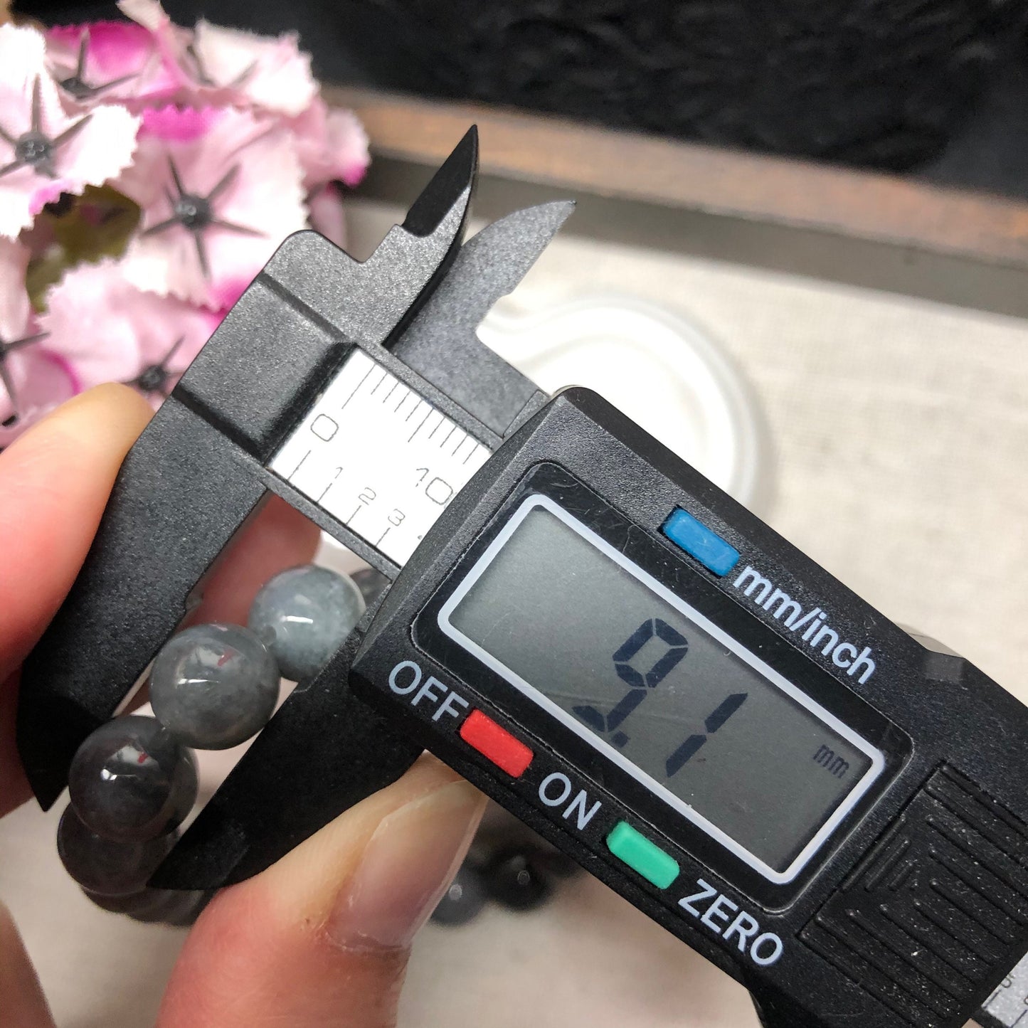 9.1 mm Grade A Wuji Grey Jadeite Jade Bead Bracelet 9.1 mm x 20 pcs.