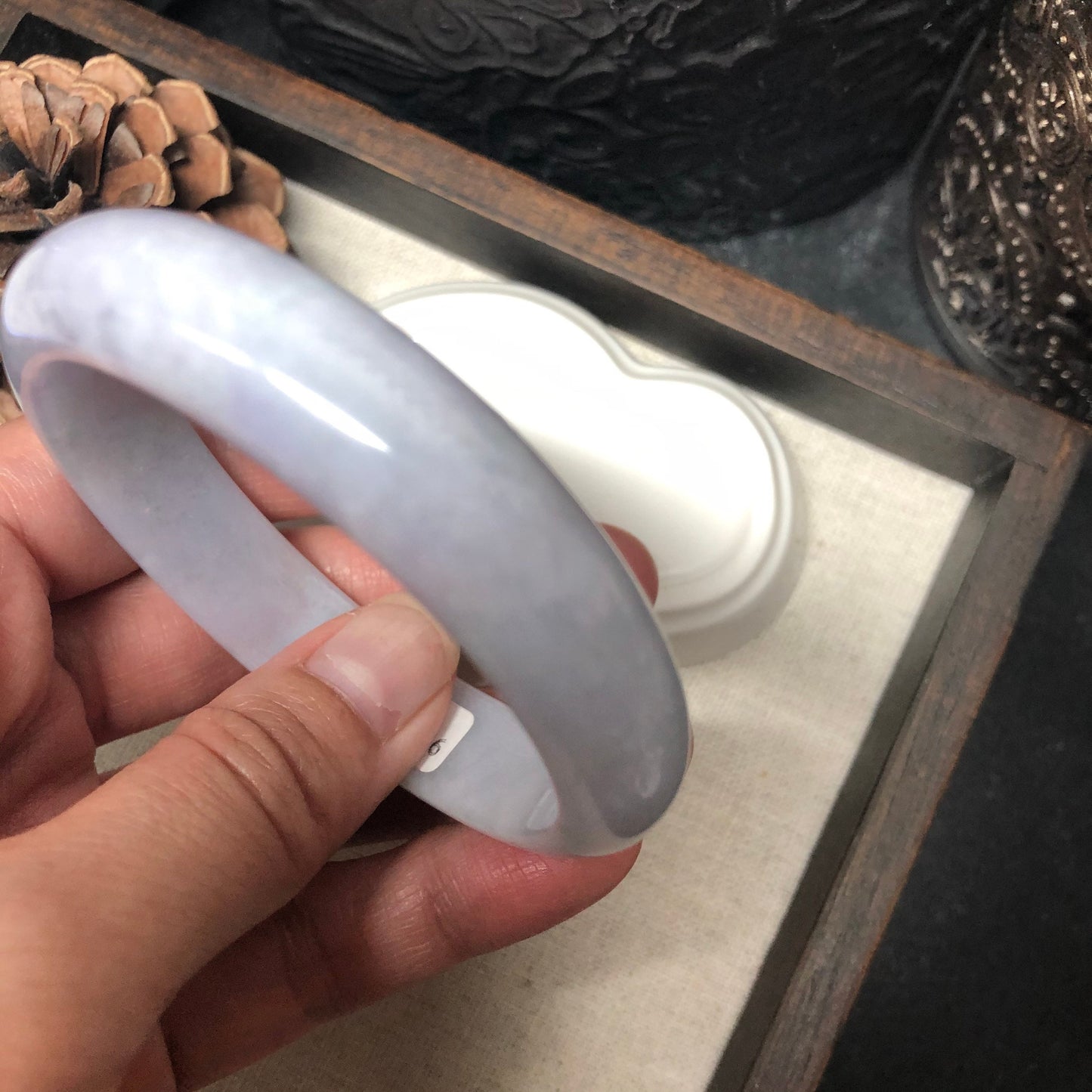 56 mm Grade A Myanmar Earthy Light Lavender Round D-Shaped Jadeite Jade Bangle