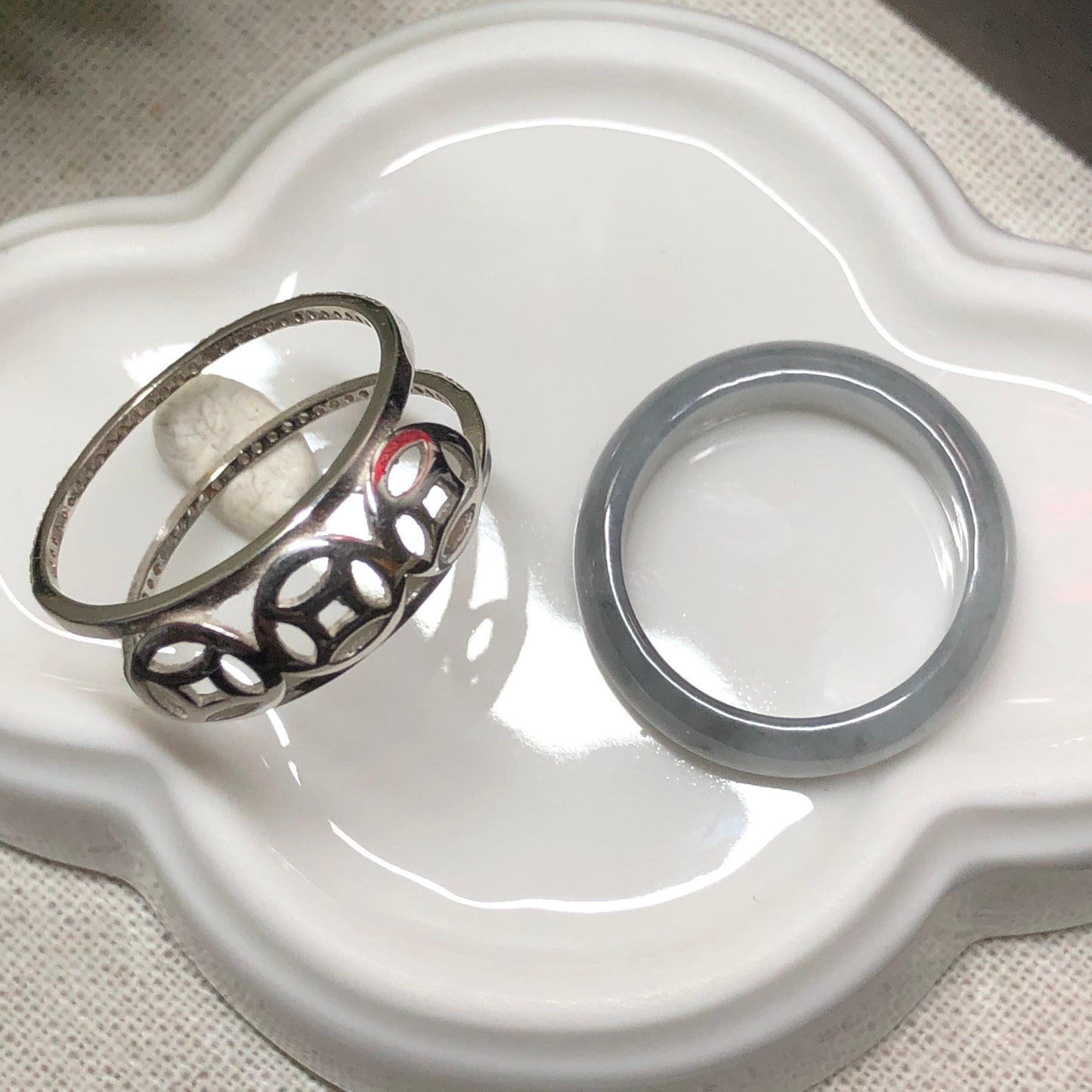 18.5 mm Grade A Wuji Jadeite Jade Ring Band with 925S Casing