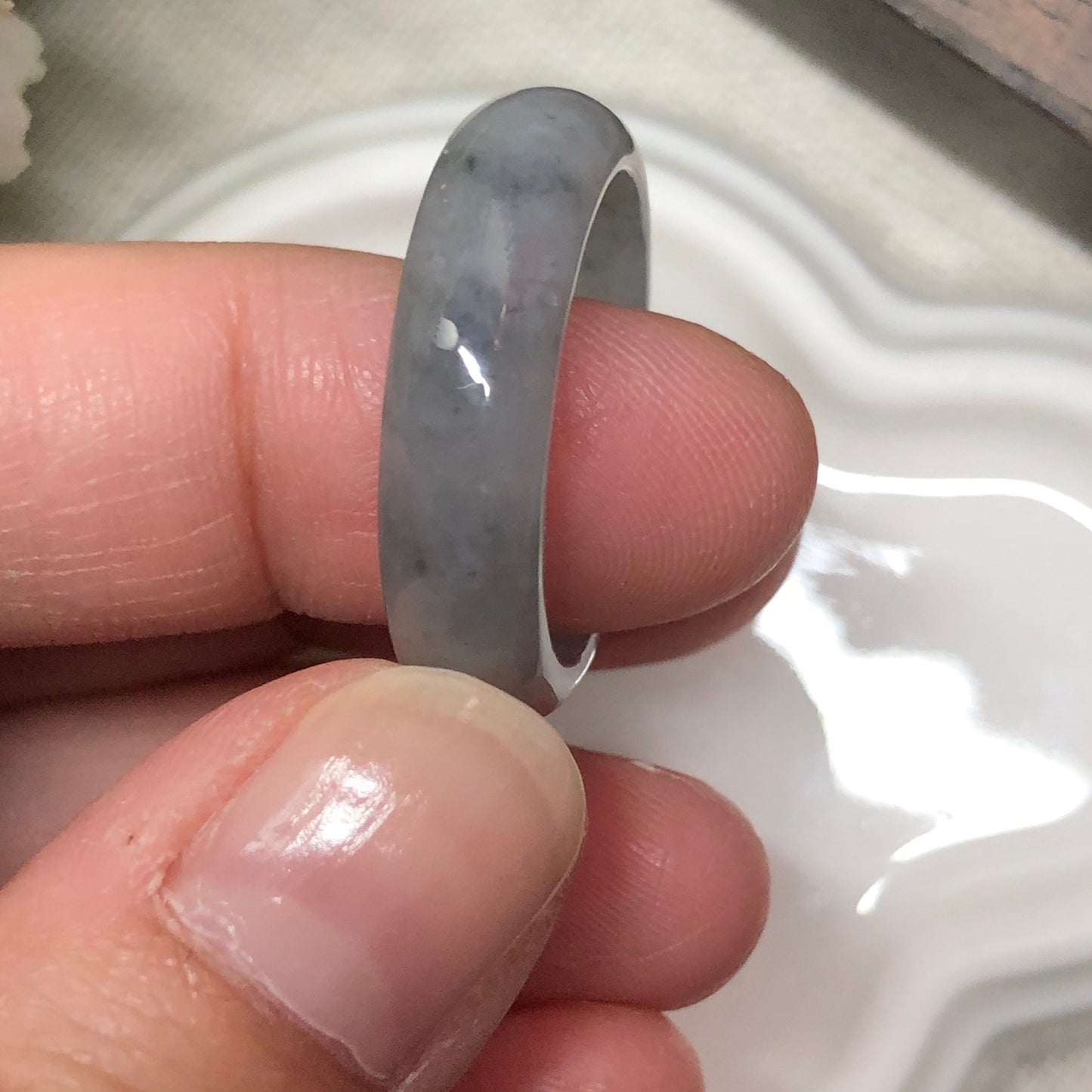 18.5 mm Grade A Wuji Jadeite Jade Ring Band with 925S Casing