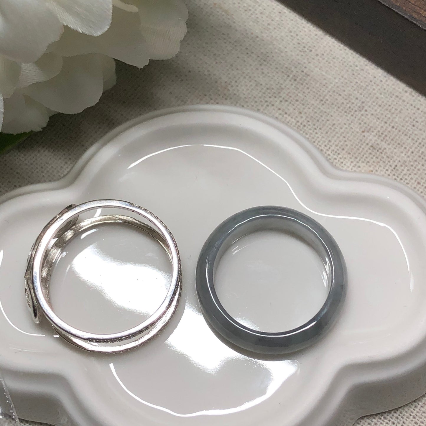 18.5 mm Grade A Wuji Jadeite Jade Ring Band with 925S Casing