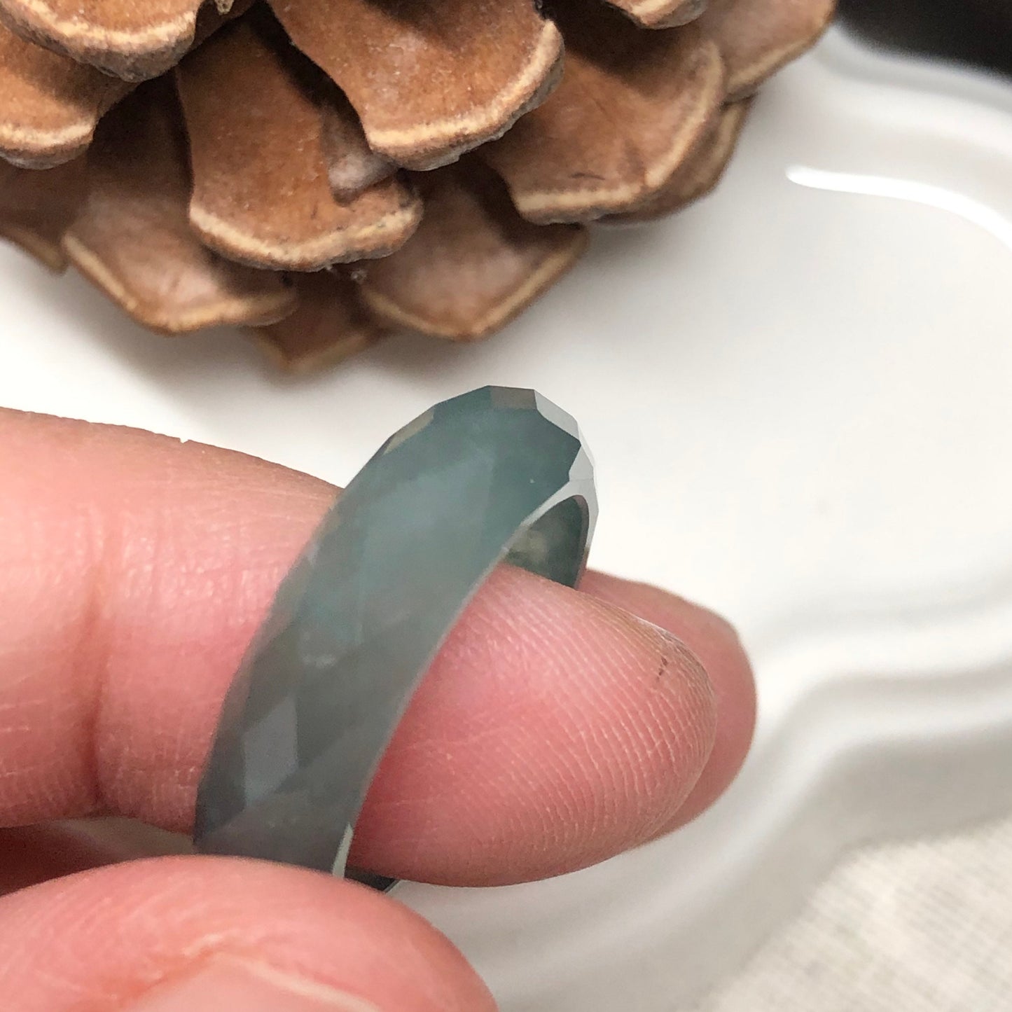 Certified Grade A Jadeite Jade Icy Lake Green Carved Band Ring 16mm