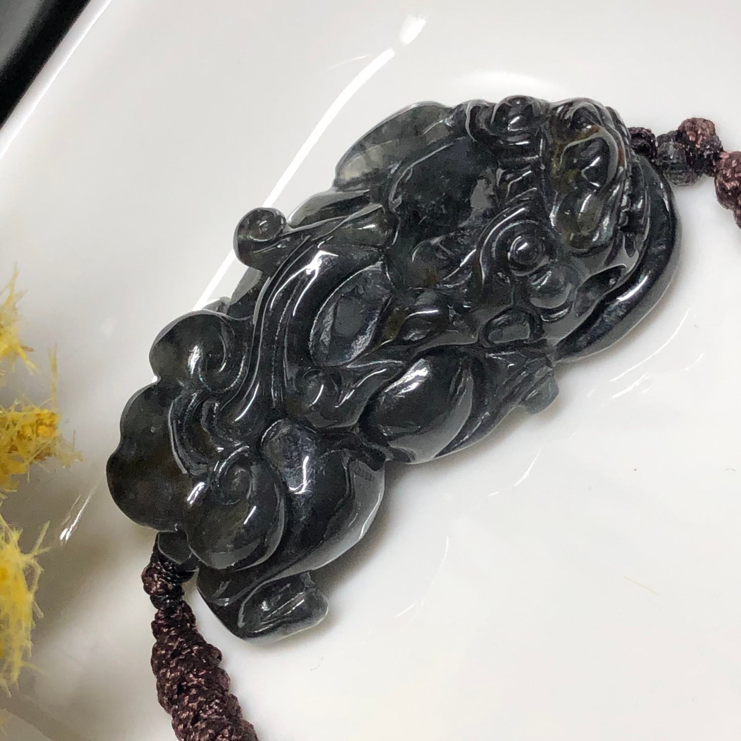 46.2mm Grade A carved Black Wuji Pixiu Jadeite Jade Pendant or Bracelet