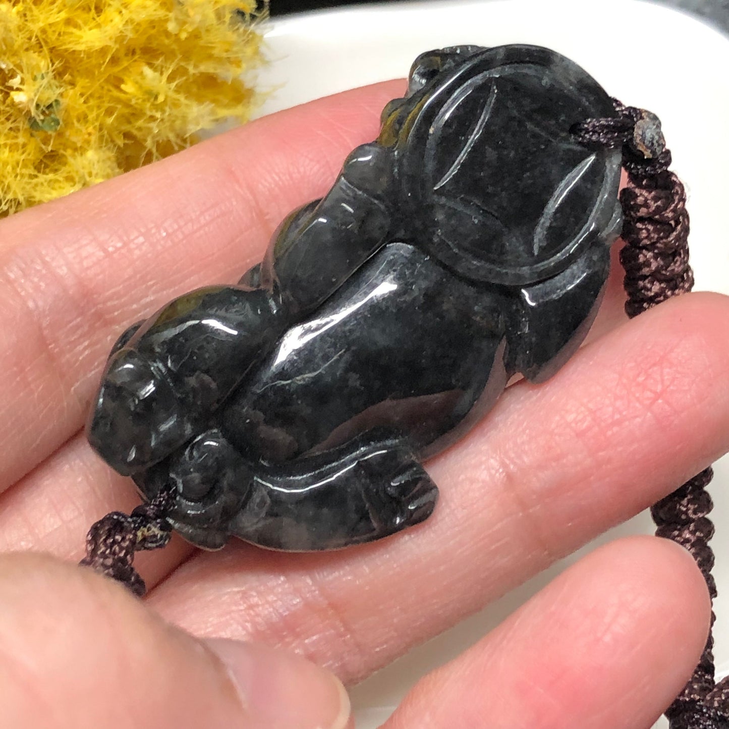 46.2mm Grade A carved Black Wuji Pixiu Jadeite Jade Pendant or Bracelet