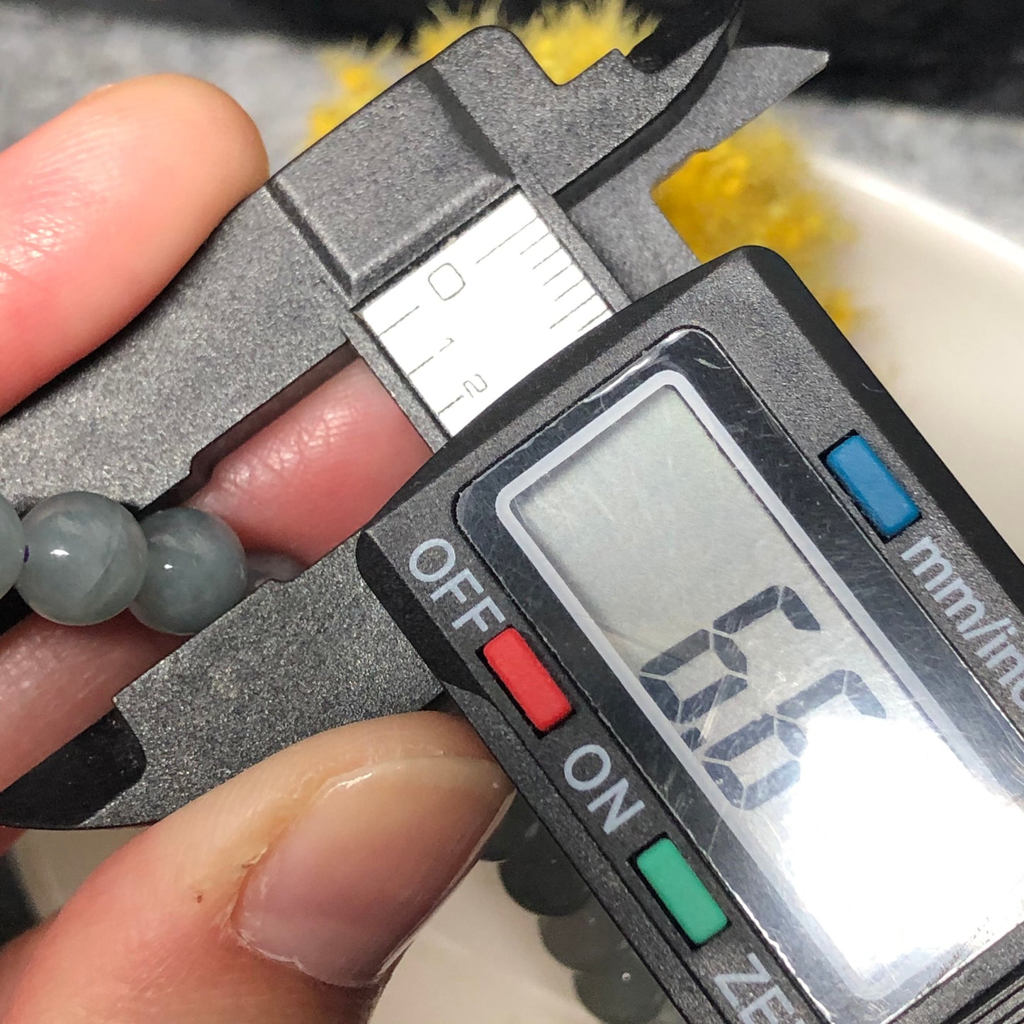 6.6mm Grade A Sky Blue Float Green Flowers Jadeite Jade Bead Bracelet Necklace 6.6mm x 108 beads