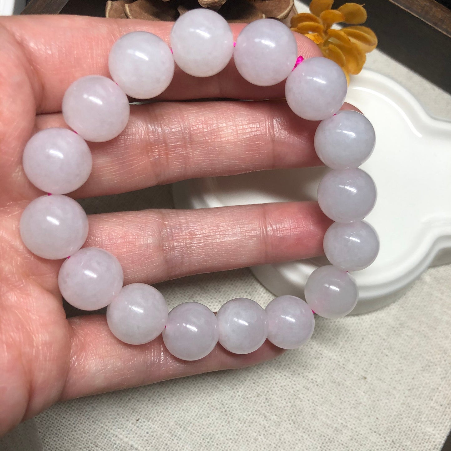12.3 mm Grade A Icy Light Pink Jade Jadeite Bracelet 12.3 mm x 16 bead bracelet