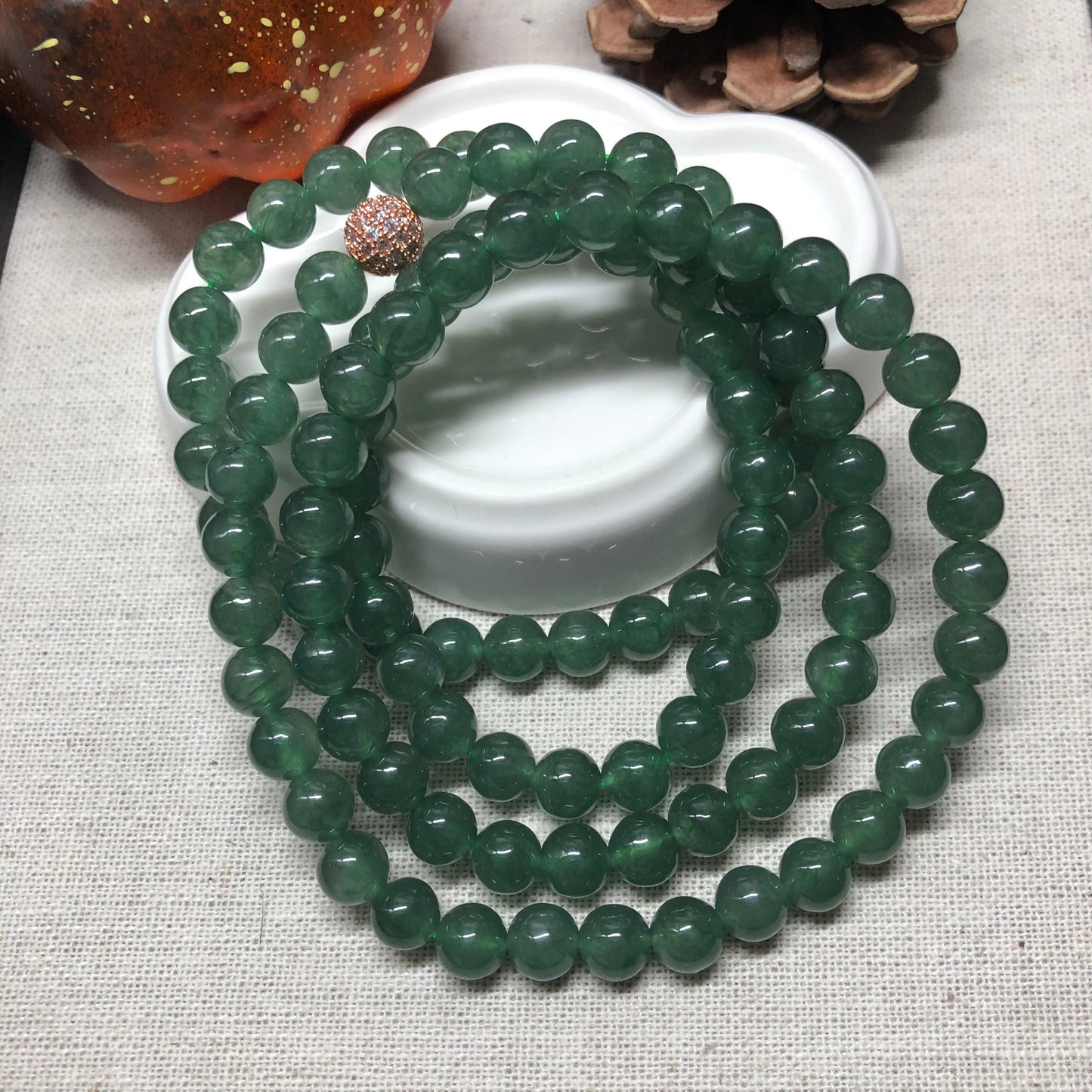 7.3 mm Grade A Icy Green Bead Bracelet 7.3 mm x 108 bead bracelet