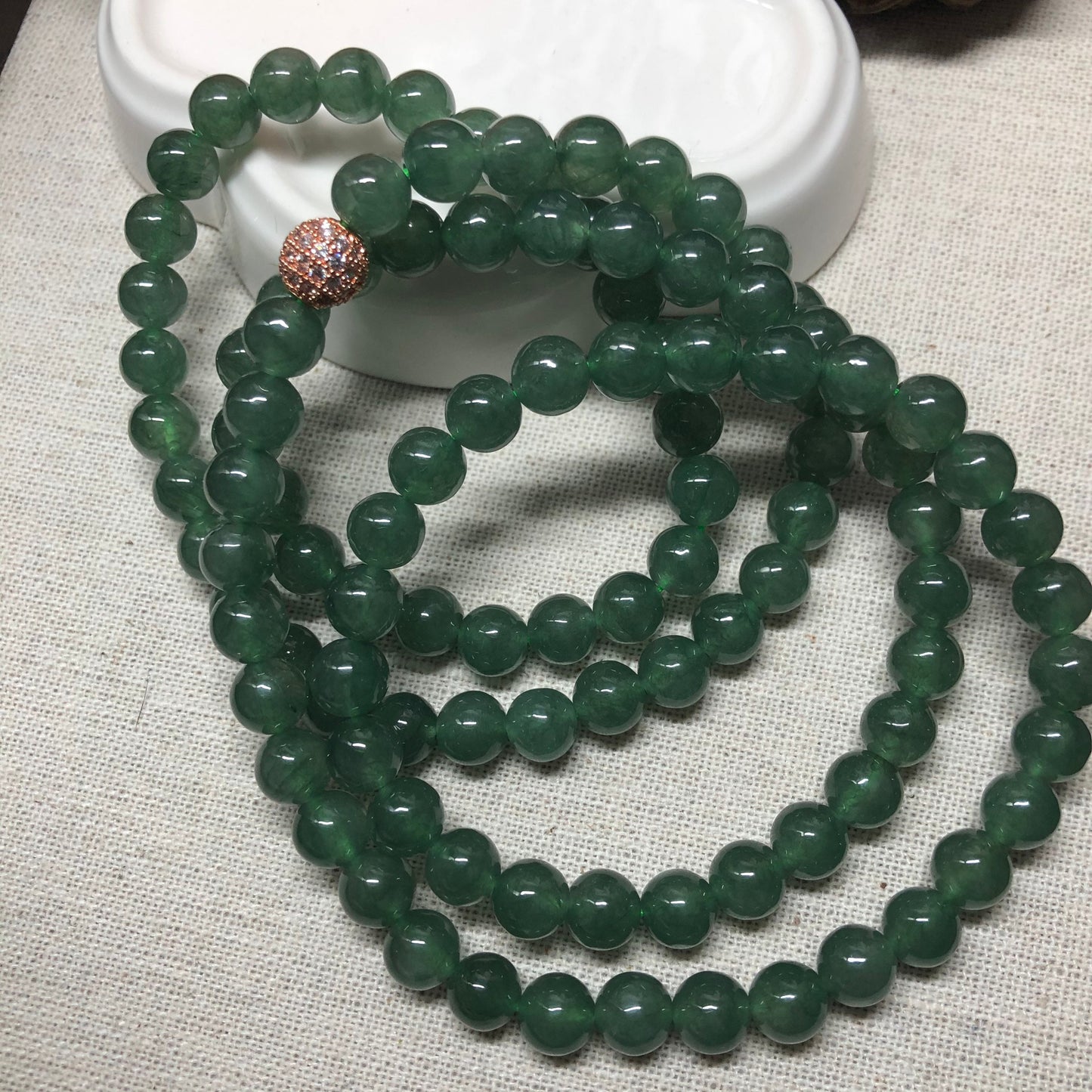 7.3 mm Grade A Icy Green Bead Bracelet 7.3 mm x 108 bead bracelet