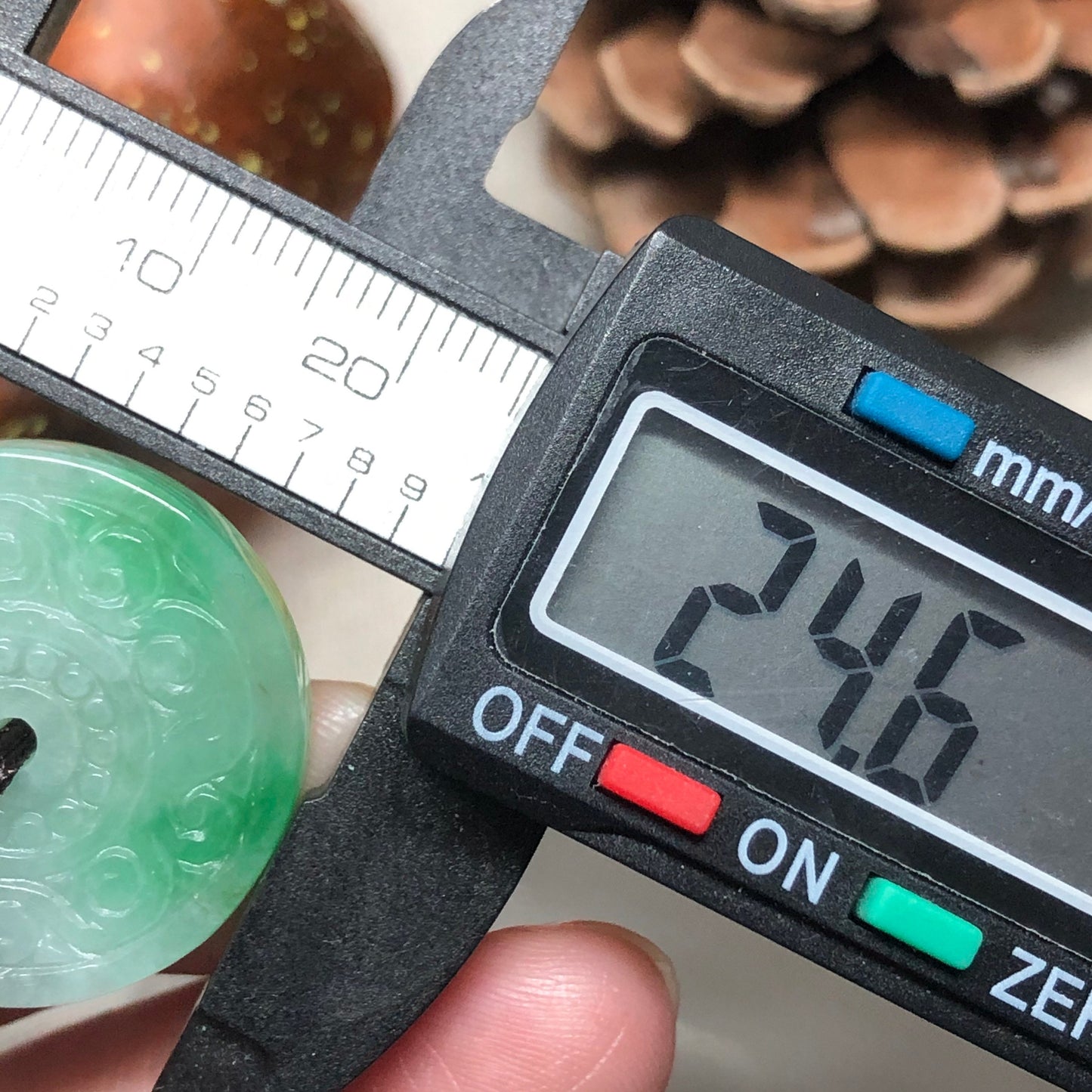 24.6 mm Certified Myanmar Grade A Yang Green Asian Carved Peace Donut Pendant