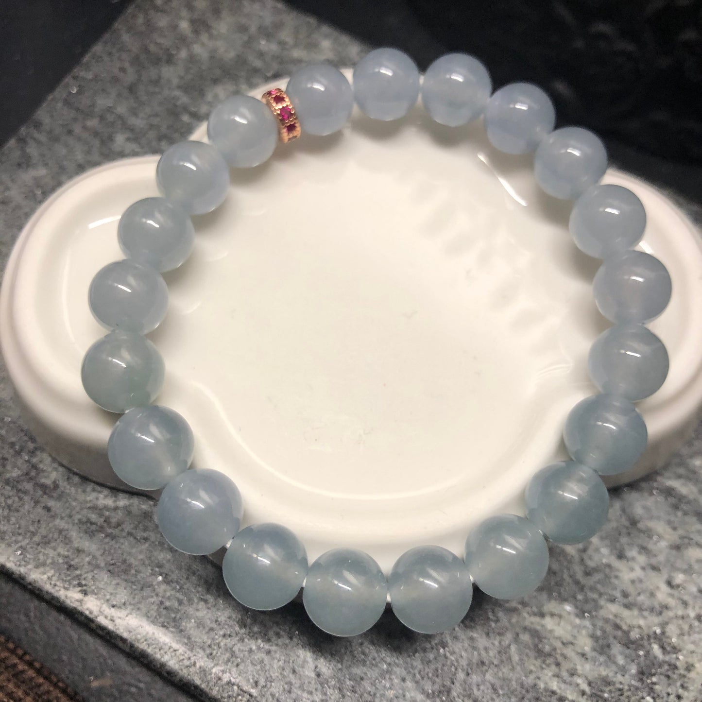 Reserved: 8.5 mm Grade A Icy Glossy Sky Blue Jadeite Jade Bead Bracelet 8.5